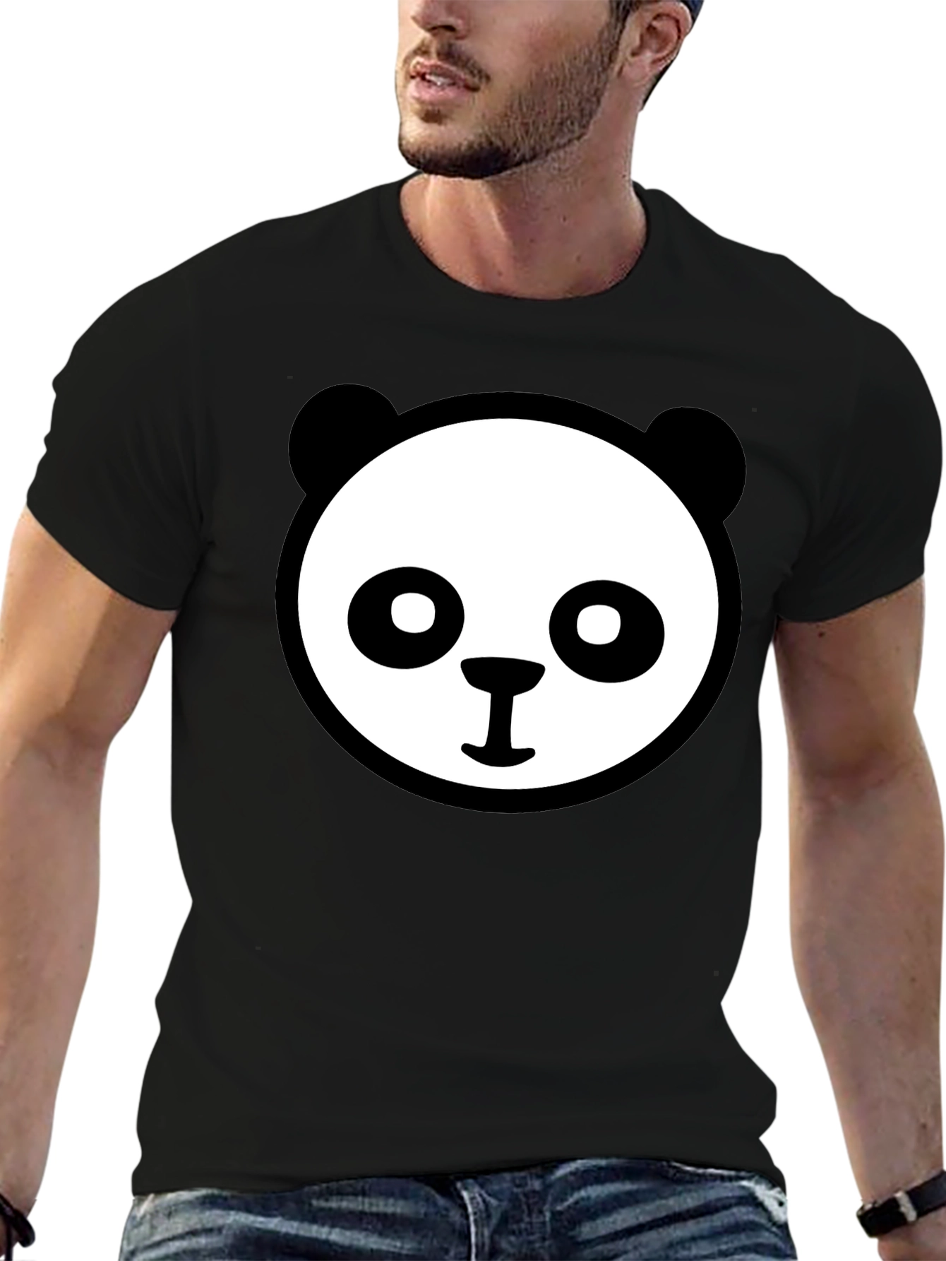 Panda Face Graphic Tee - Cute Black T-Shirt