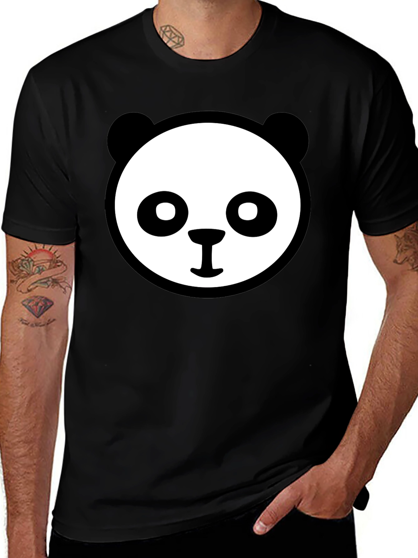 Panda Face Graphic Tee - Cute Black T-Shirt