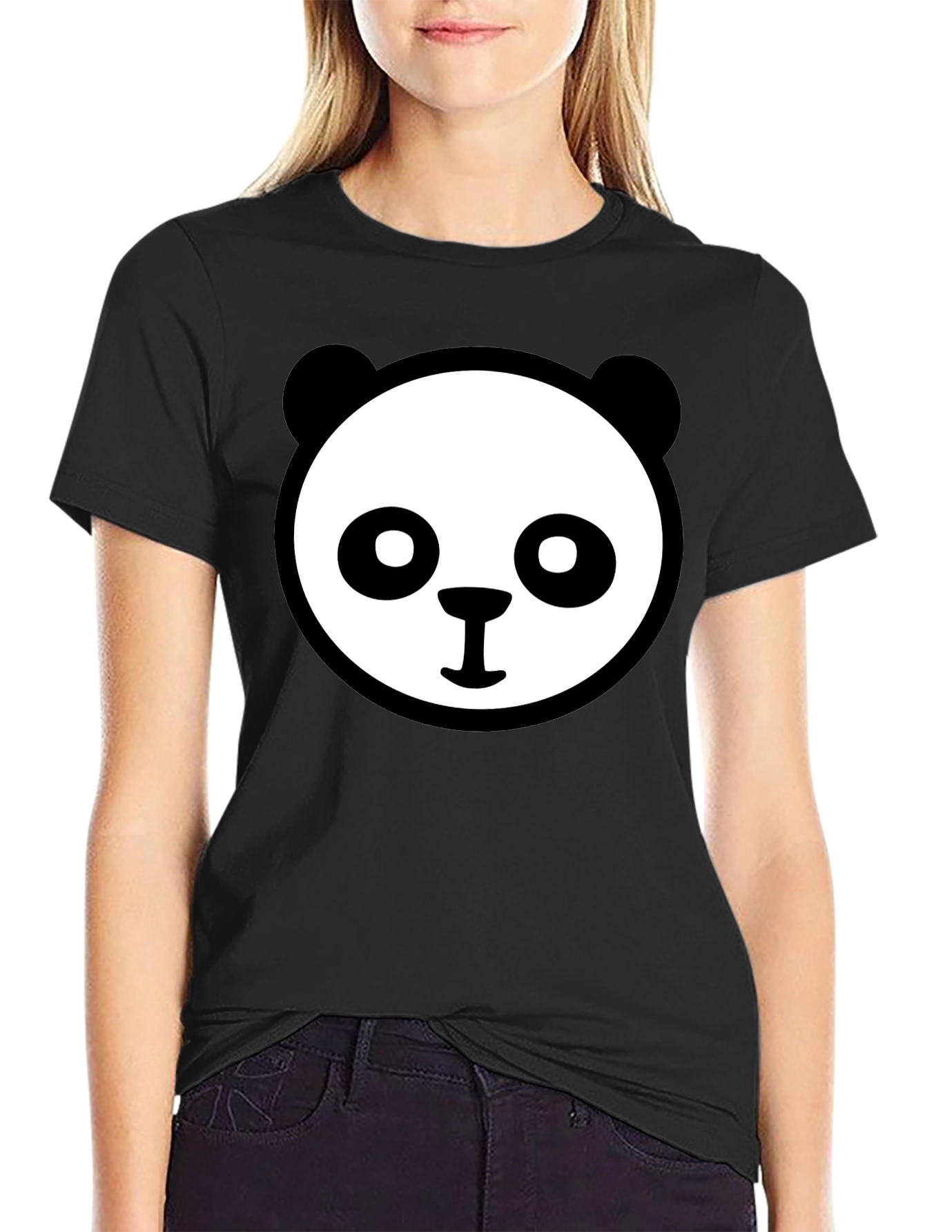 Panda Face Graphic Tee - Cute Black T-Shirt