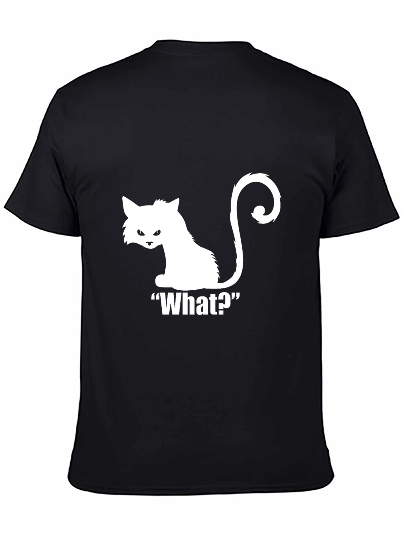 Sarcastic Cat What? Graphic Tee - Black Cotton