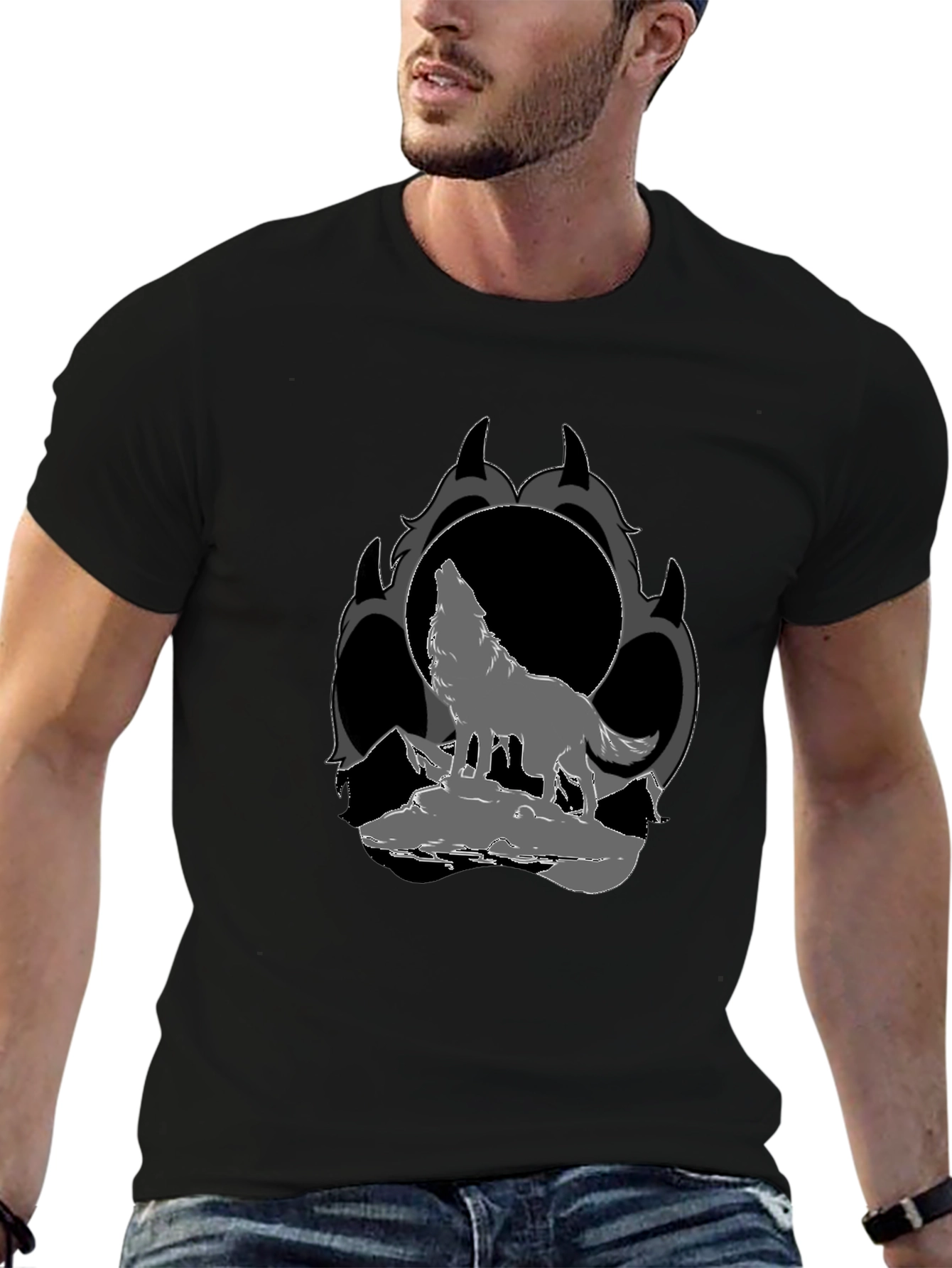 Wolf Howling at Moon Graphic T-Shirt