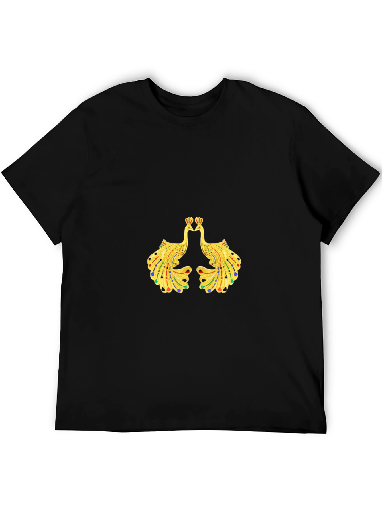 Mens Black Tee with Peacock Design