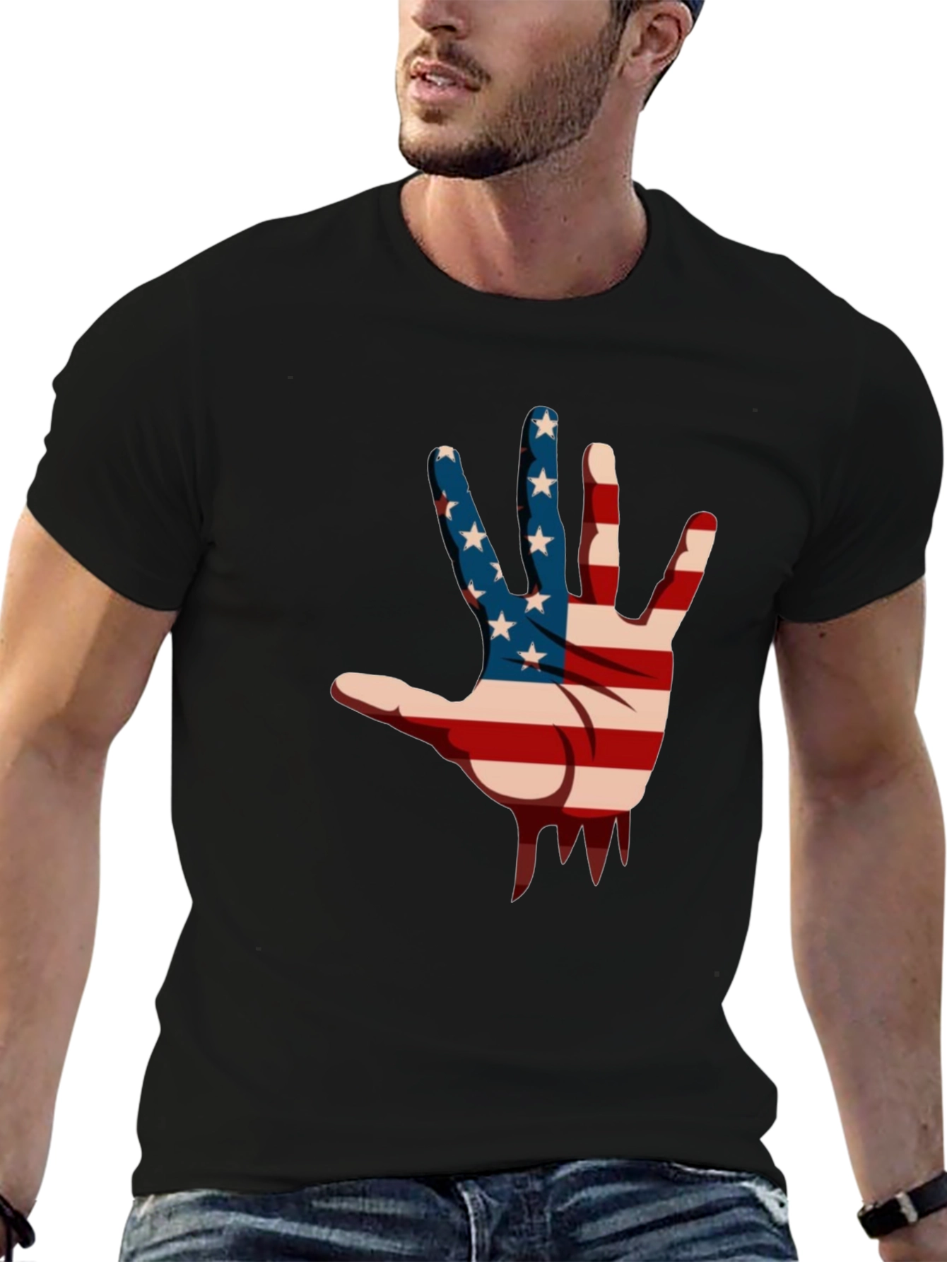 American Flag Hand Graphic Black T-Shirt
