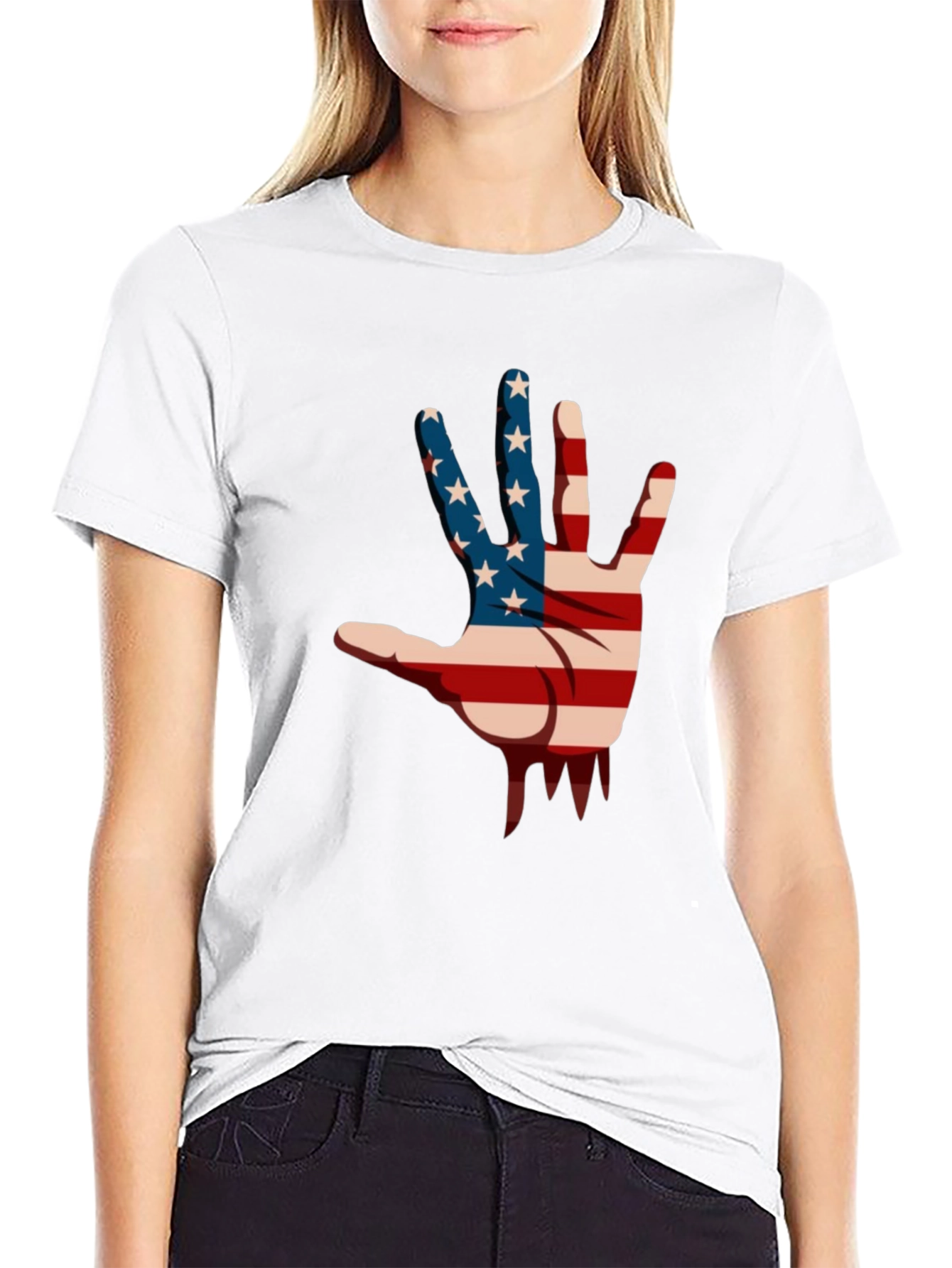 American Flag Hand Graphic Black T-Shirt