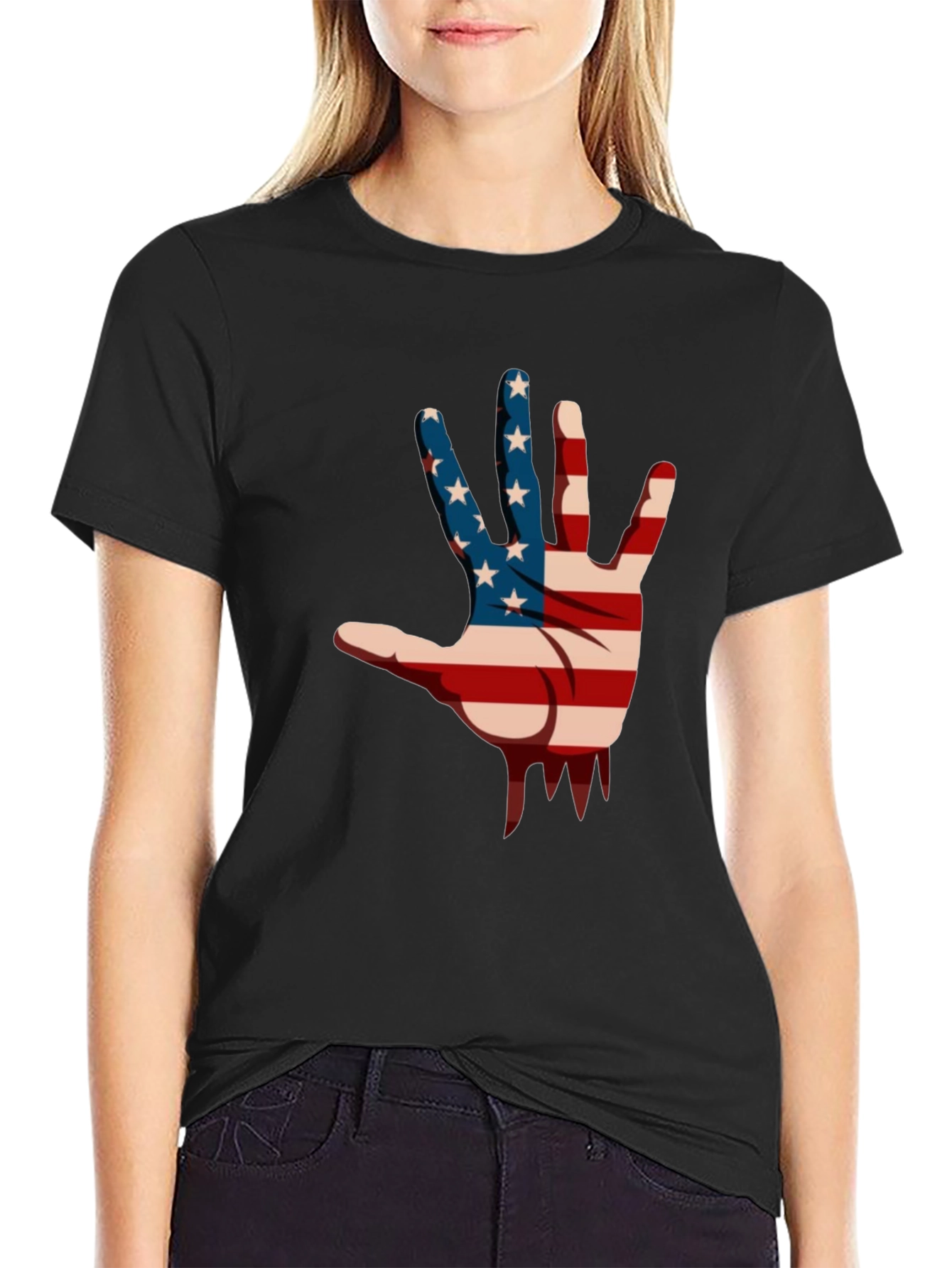 American Flag Hand Graphic Black T-Shirt
