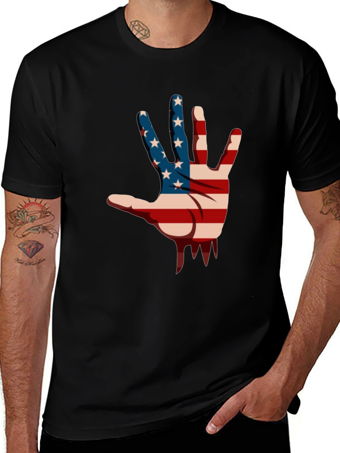 American Flag Hand Graphic Black T-Shirt