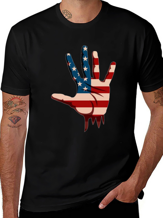 American Flag Hand Graphic Black T-Shirt