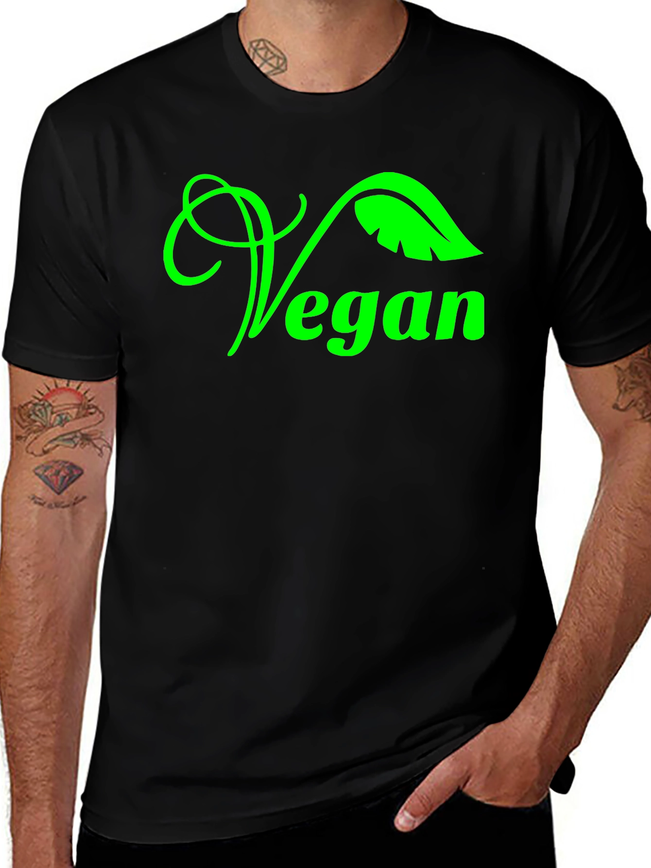 Vegan Graphic Tee - Green Leaf Design