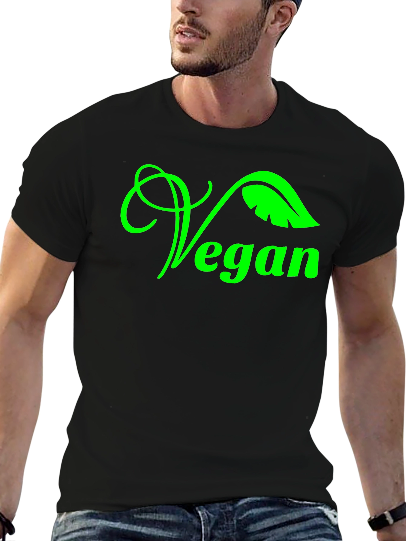Vegan Graphic Tee - Green Leaf Design