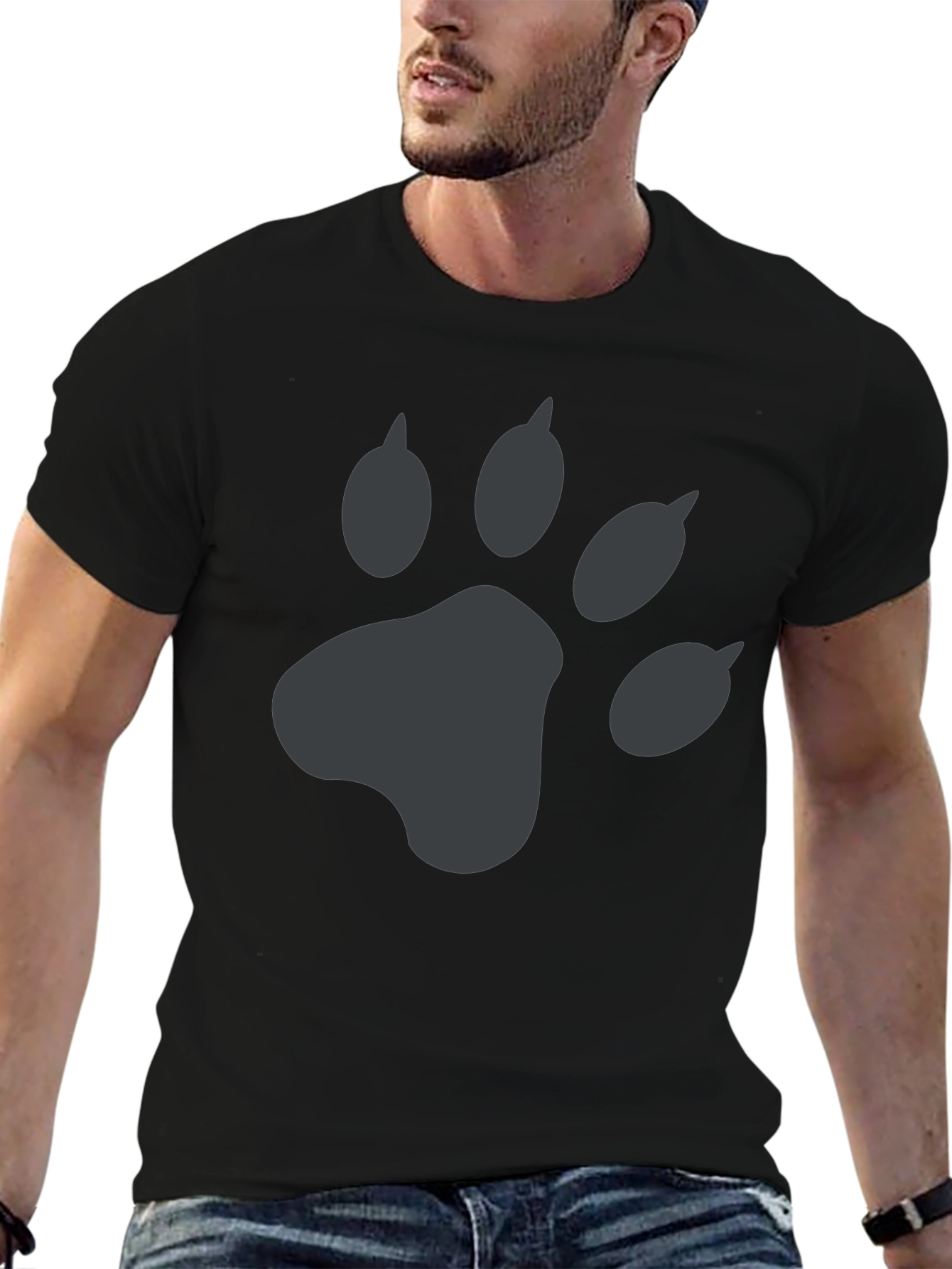 Mens Black T-Shirt with Grey Paw Print