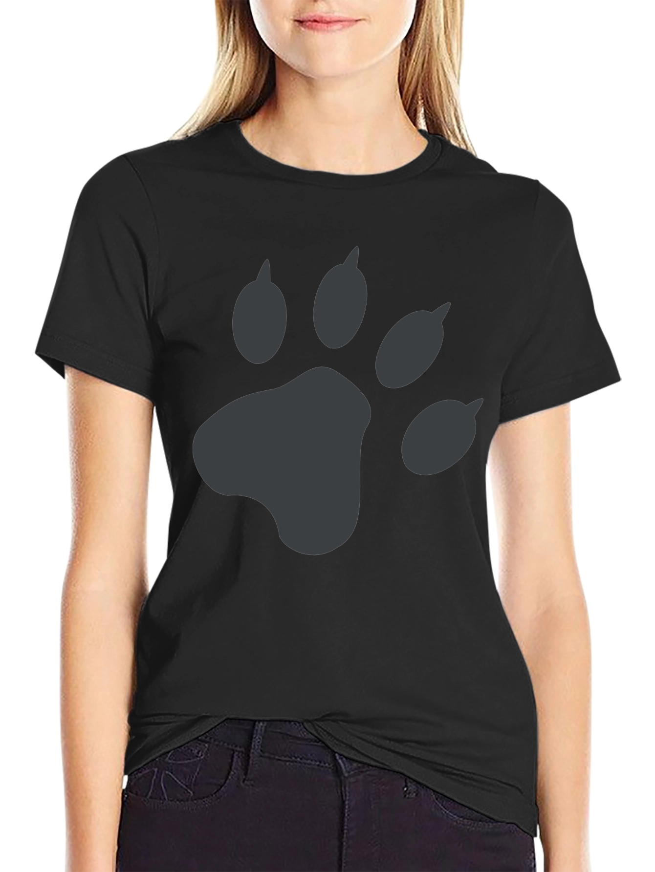 Mens Black T-Shirt with Grey Paw Print