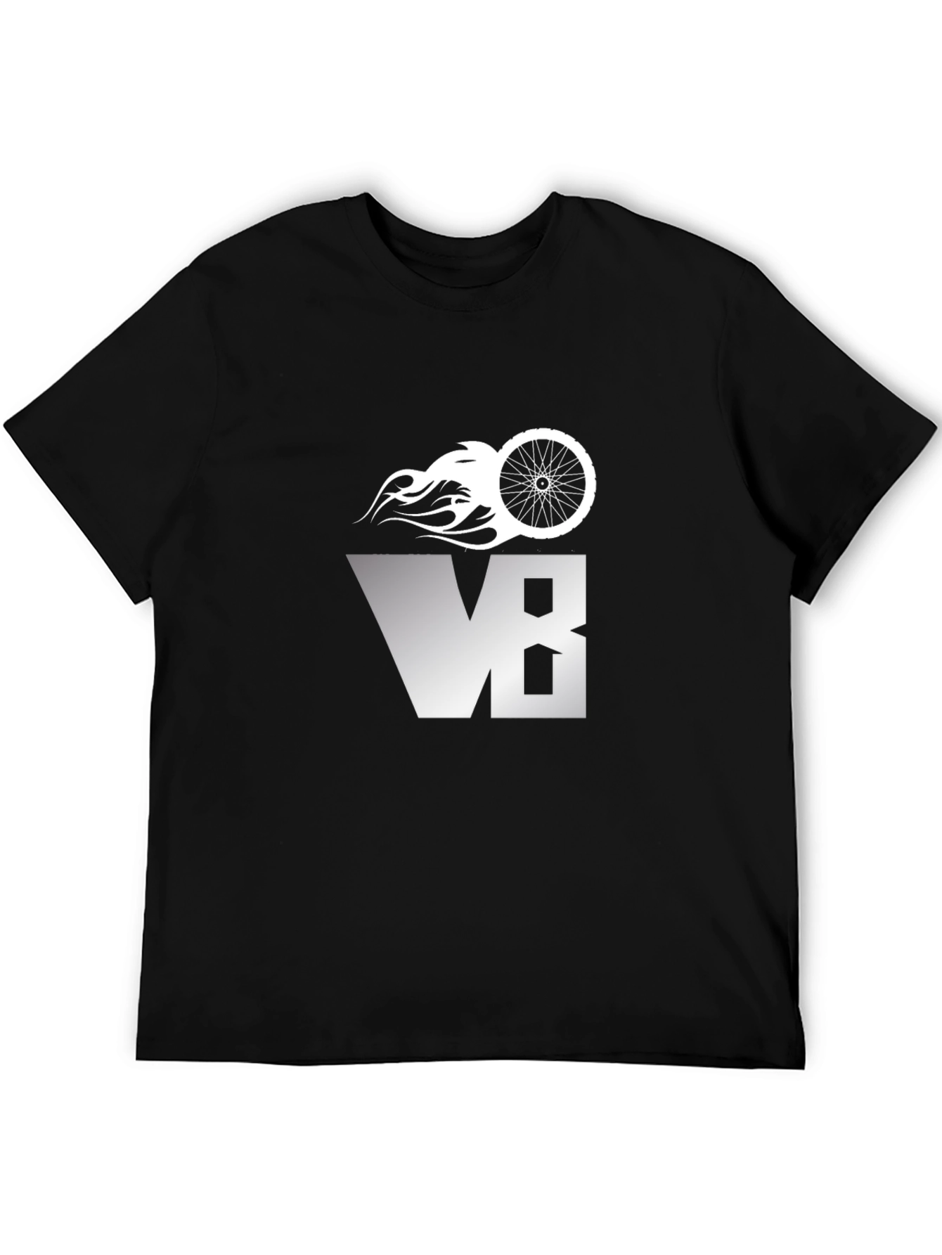 Mens Black V8 Bike Wheel Graphic T-Shirt
