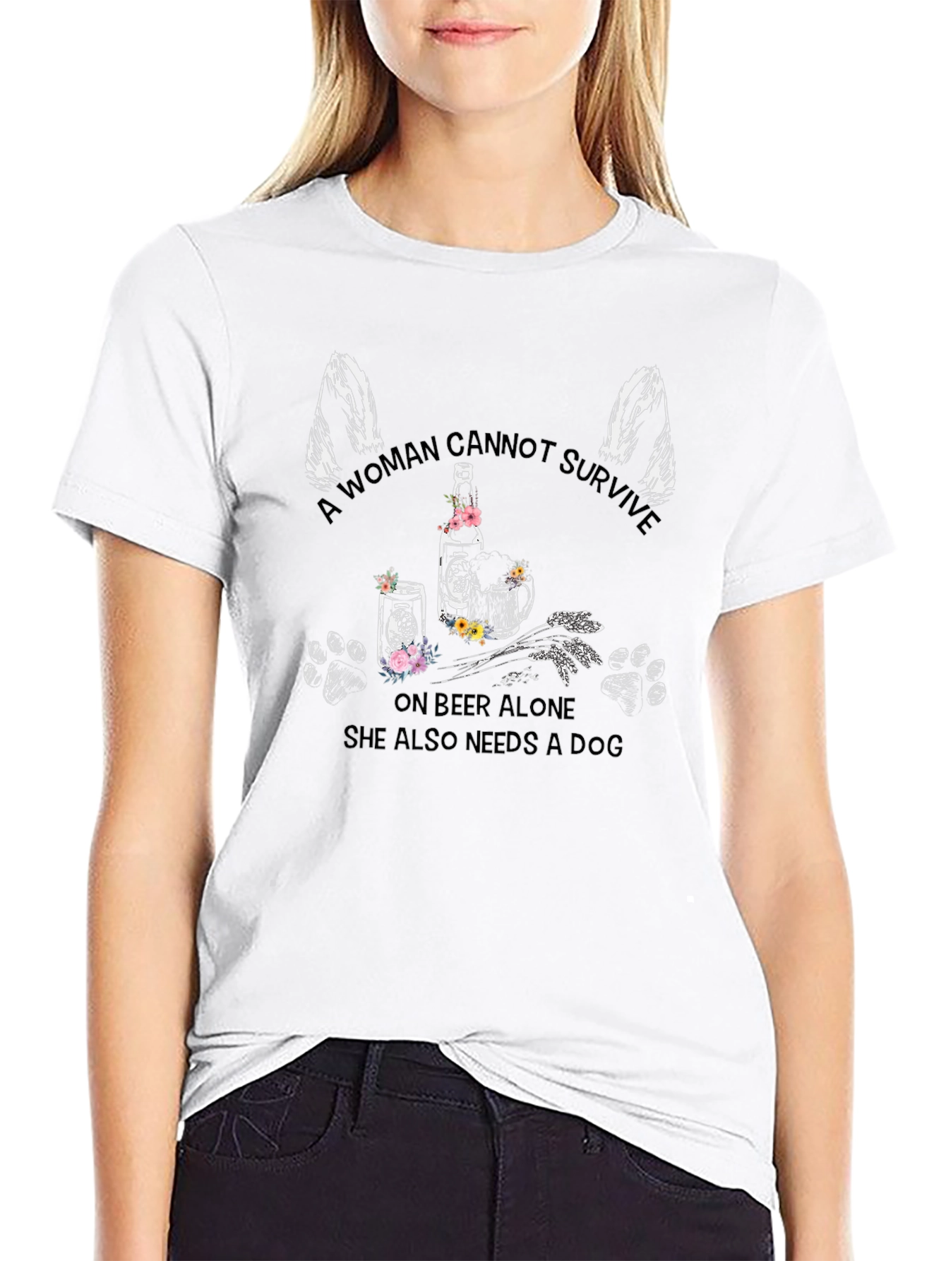 Woman Beer and Dog Graphic Tee