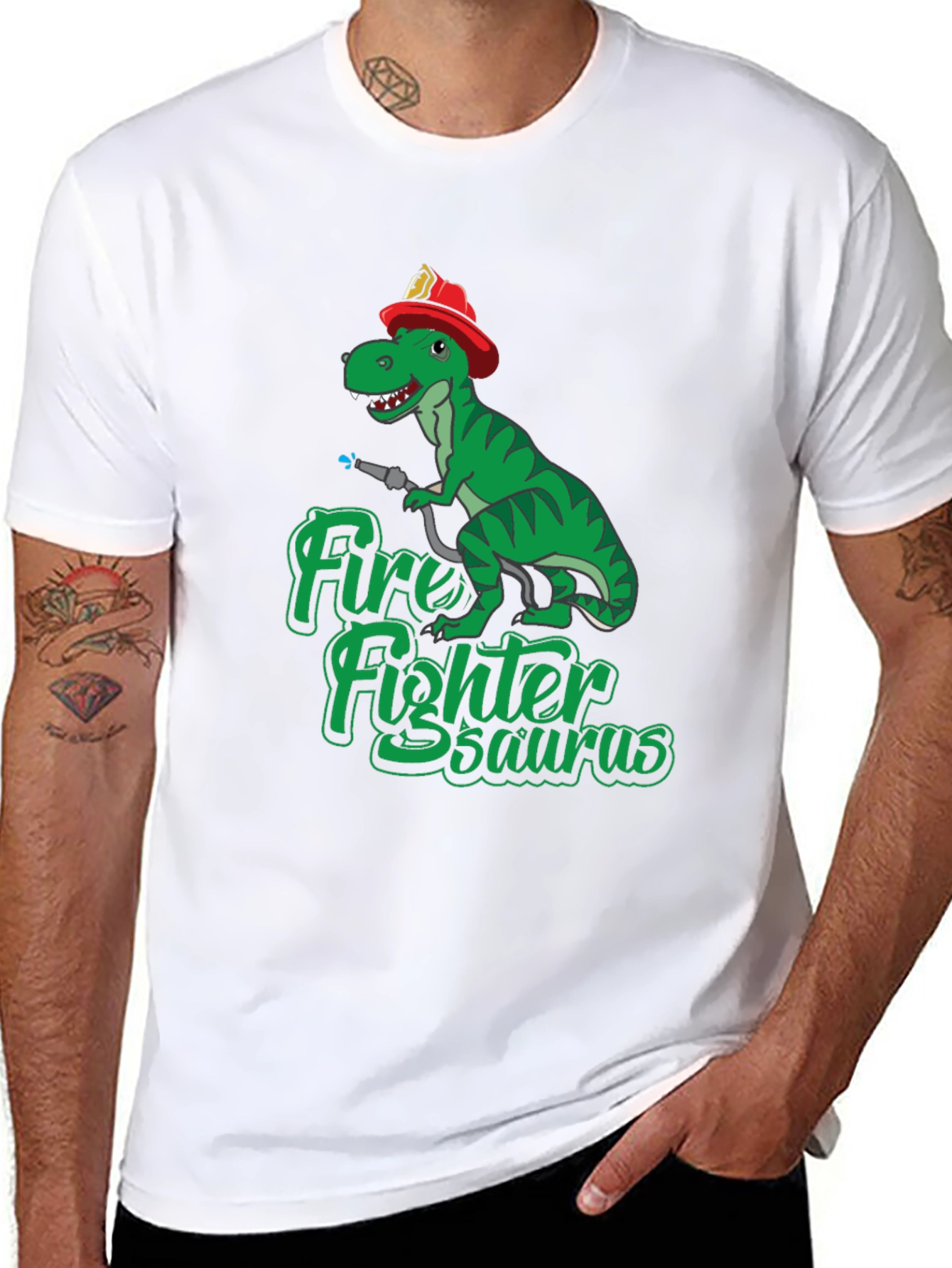 Firefighter Saurus T-Shirt - Novelty Dino Tee