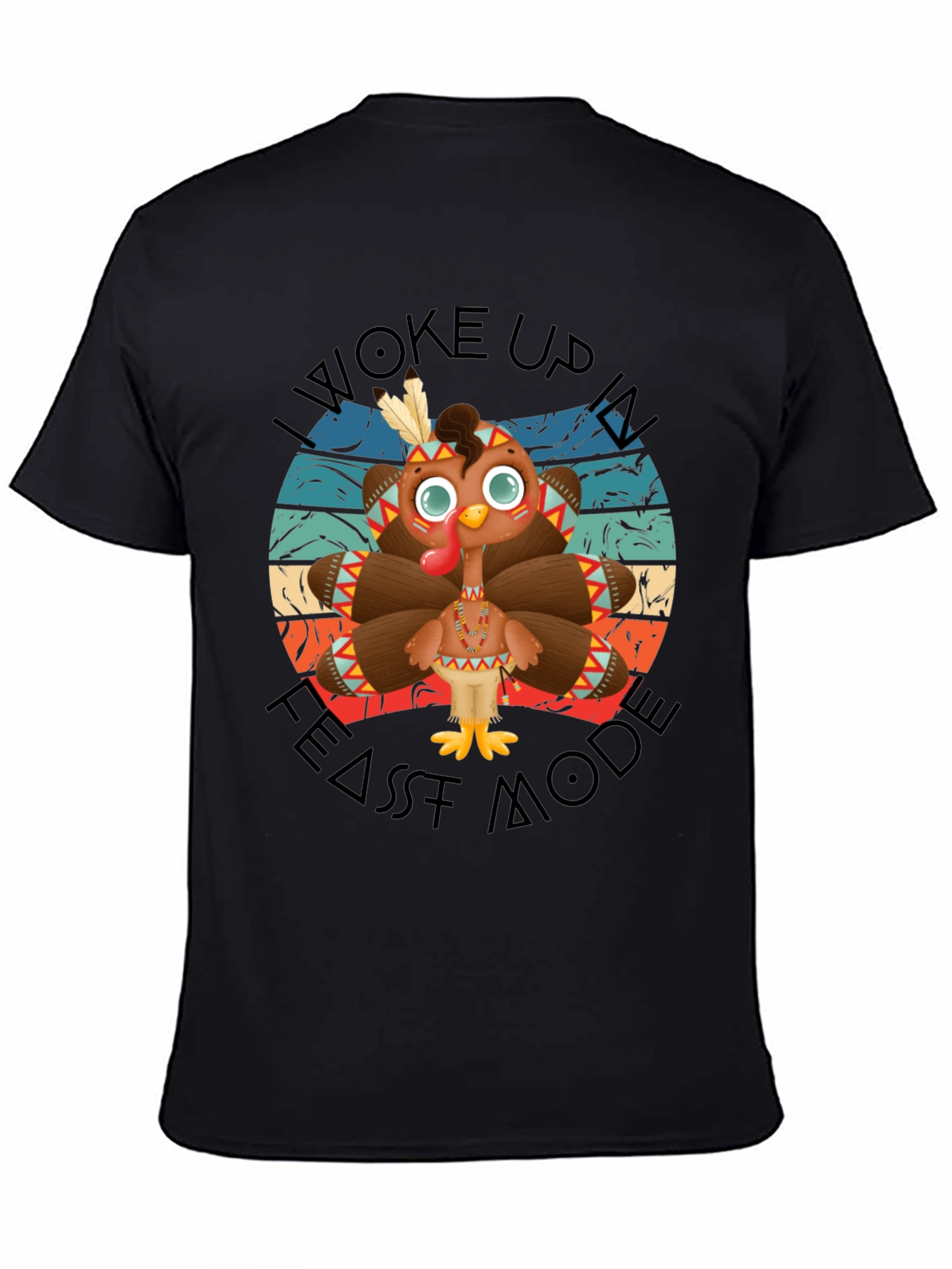 Funny Thanksgiving Turkey Feast Mode Black T-Shirt