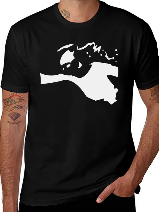 Black Graphic Tee - White Abstract Silhouette Design