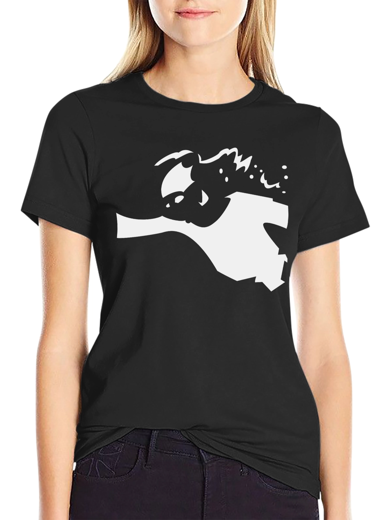 Black Graphic Tee - White Abstract Silhouette Design