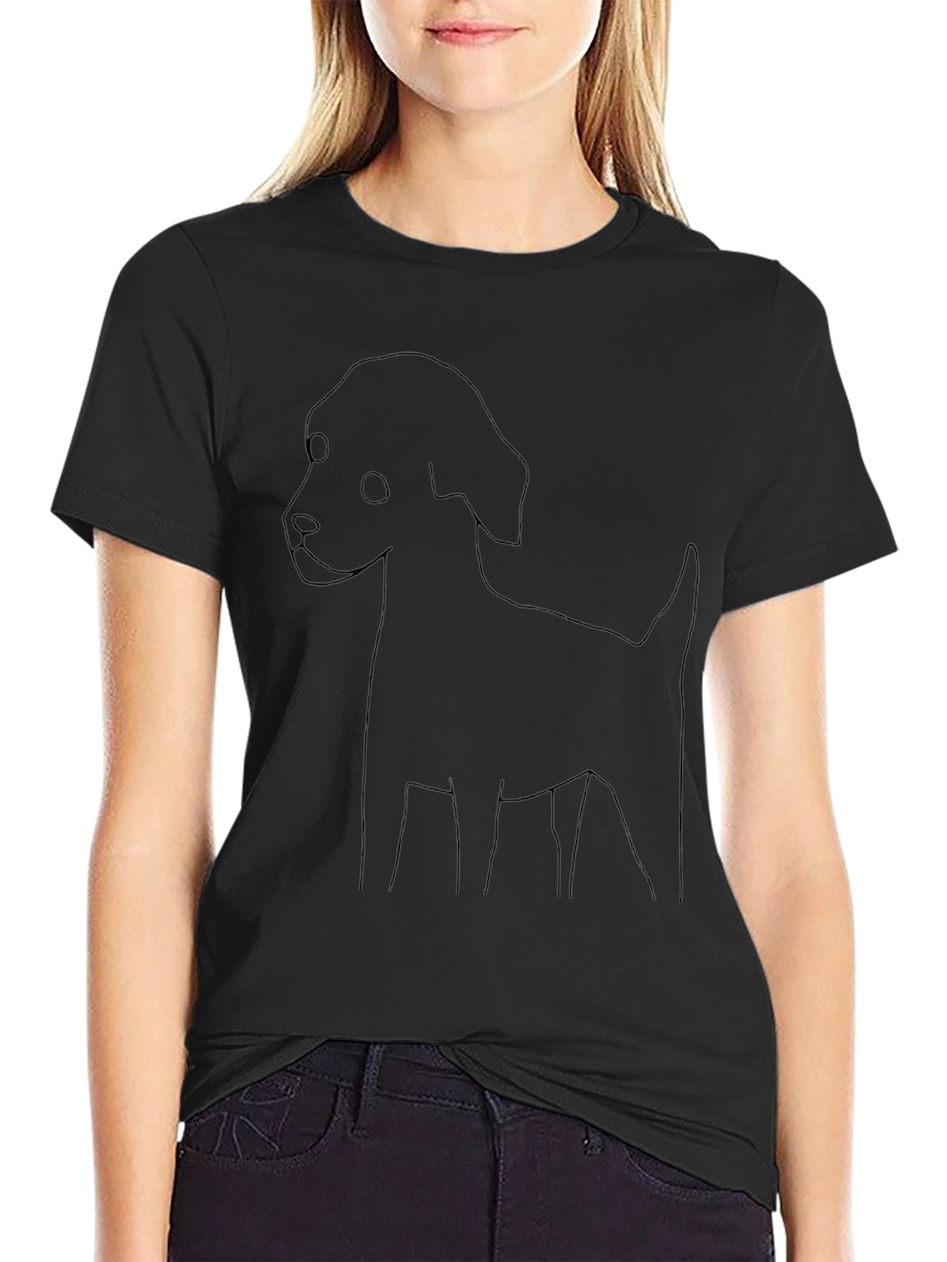 Minimalist Dog Outline Black T-Shirt