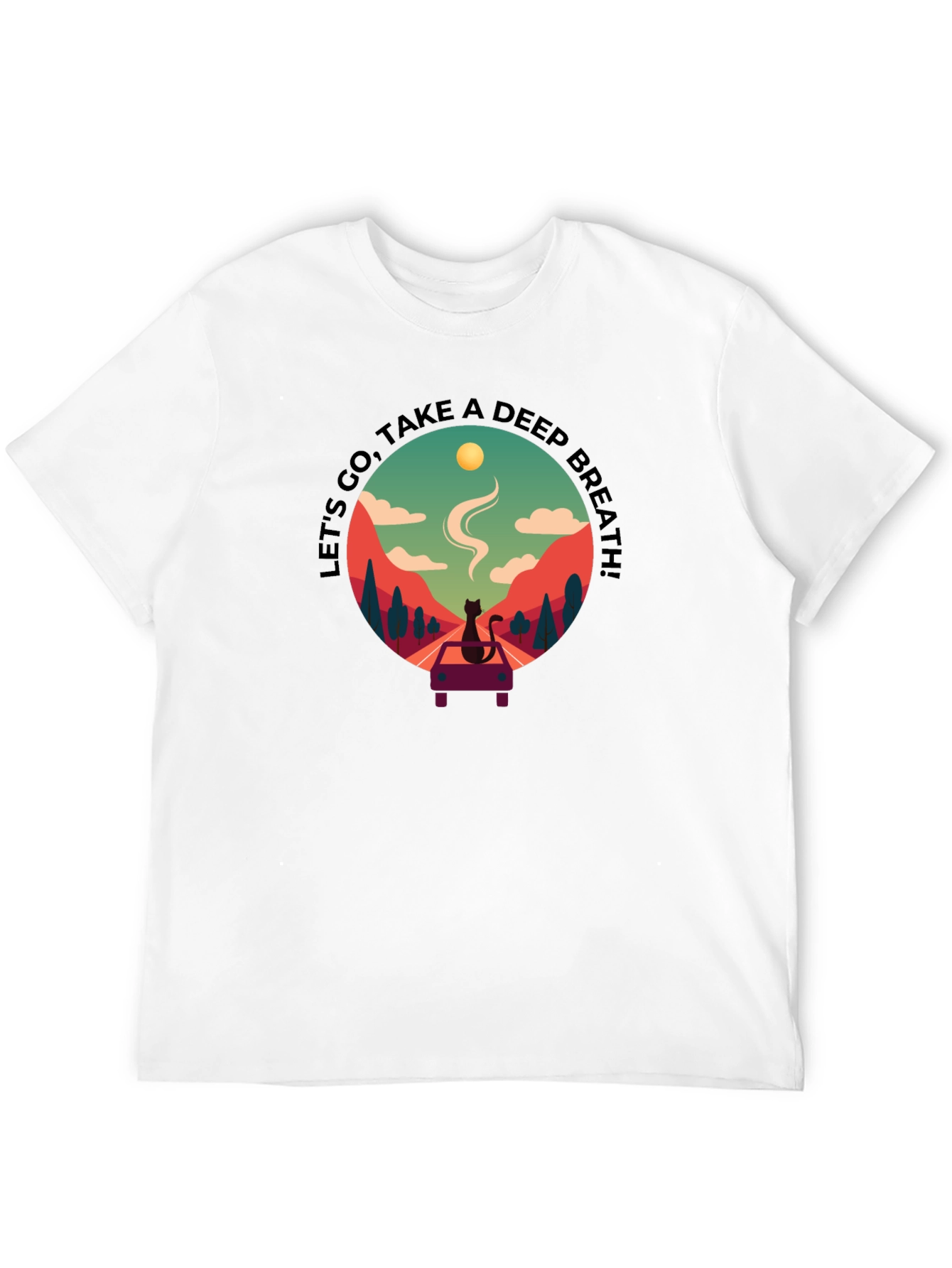 Relaxed Black Tee with Scenic Cat Design