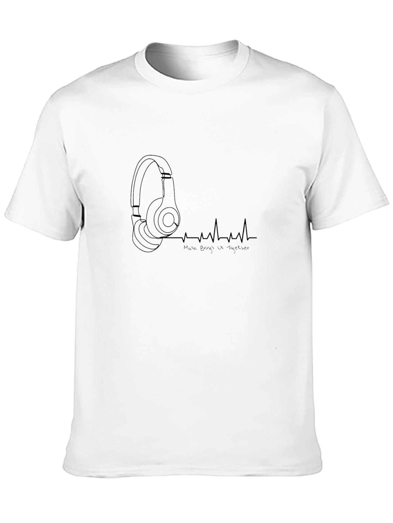 Music Lovers Black T-Shirt - Headphones & Heartbeat Design