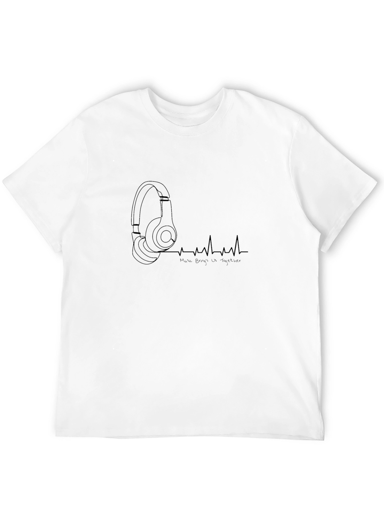 Music Lovers Black T-Shirt - Headphones & Heartbeat Design