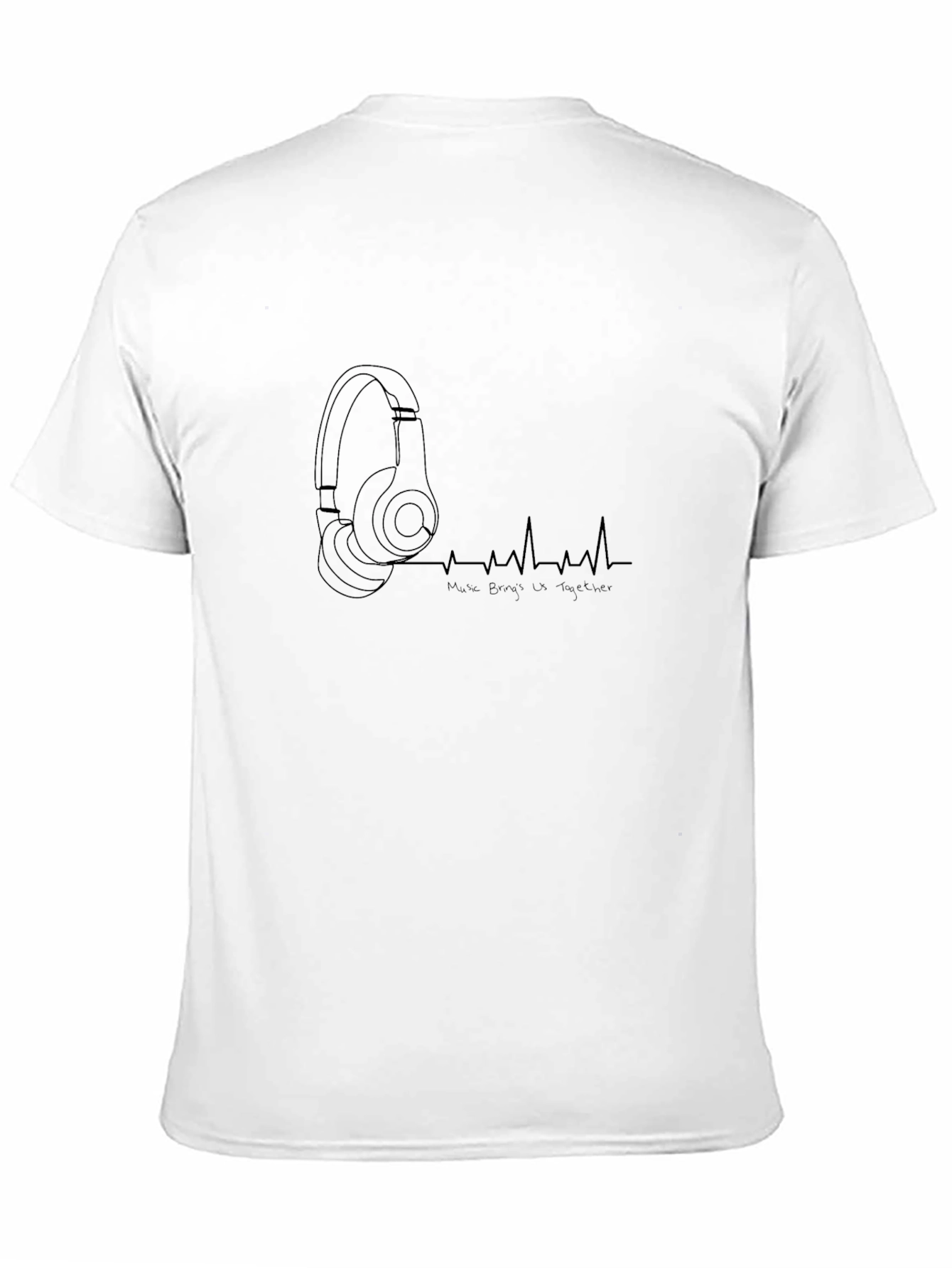 Music Lovers Black T-Shirt - Headphones & Heartbeat Design