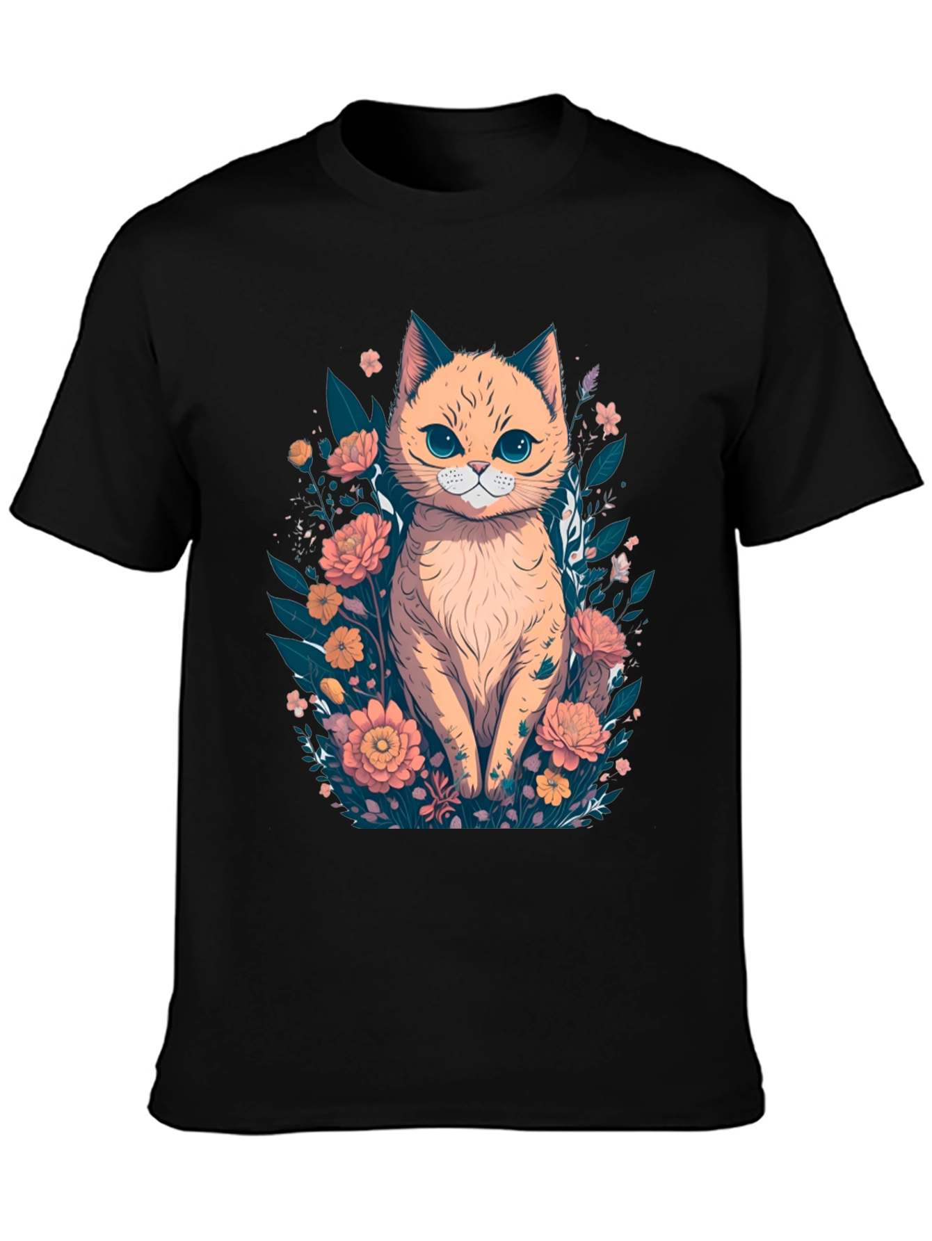 Cat & Floral T-Shirt - Stylish Graphic Tee