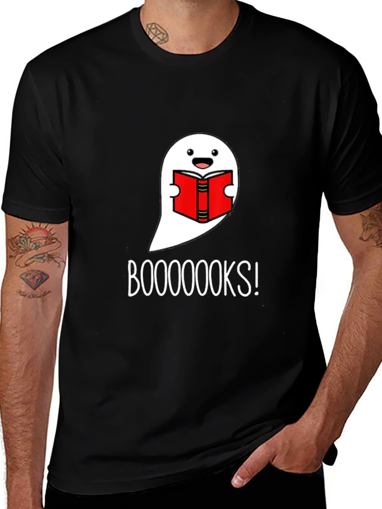 Funny Ghost Reading Books Graphic T-Shirt