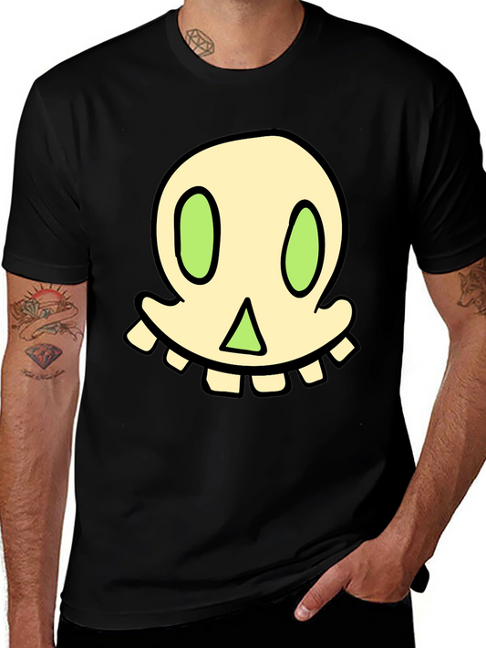 Cartoon Skull Graphic Tee - Black Cotton Blend