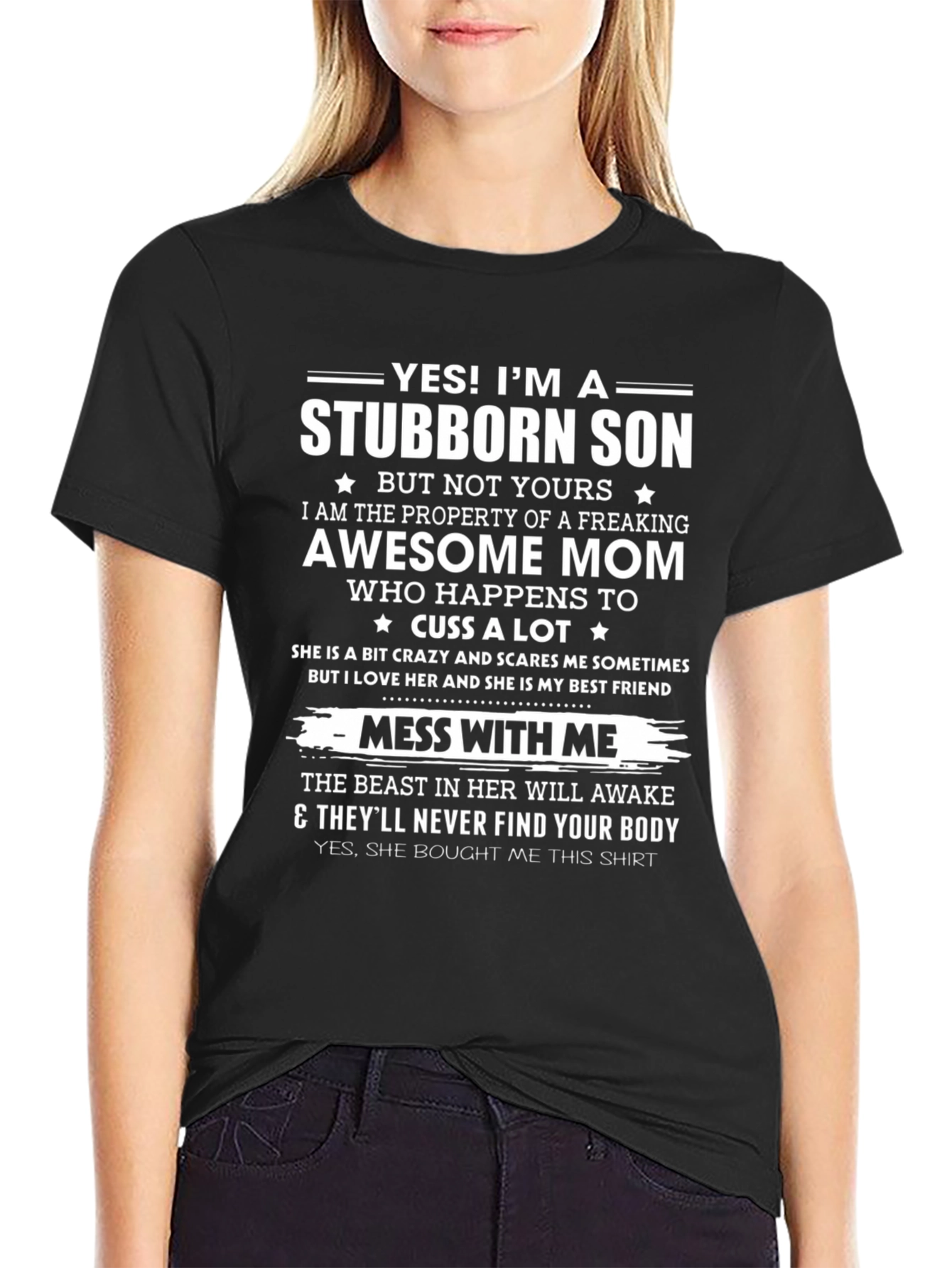 Stubborn Son Awesome Mom Graphic T-Shirt