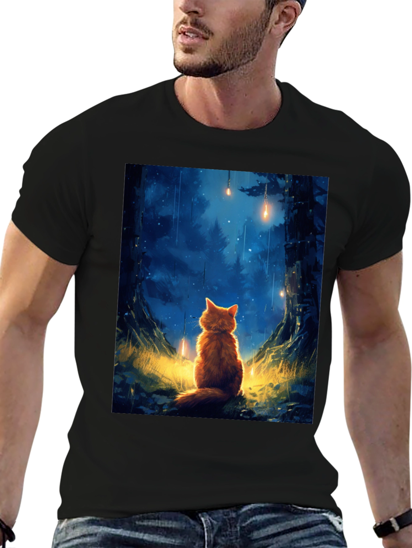 Enchanted Forest Cat T-Shirt - Dreamy Scene