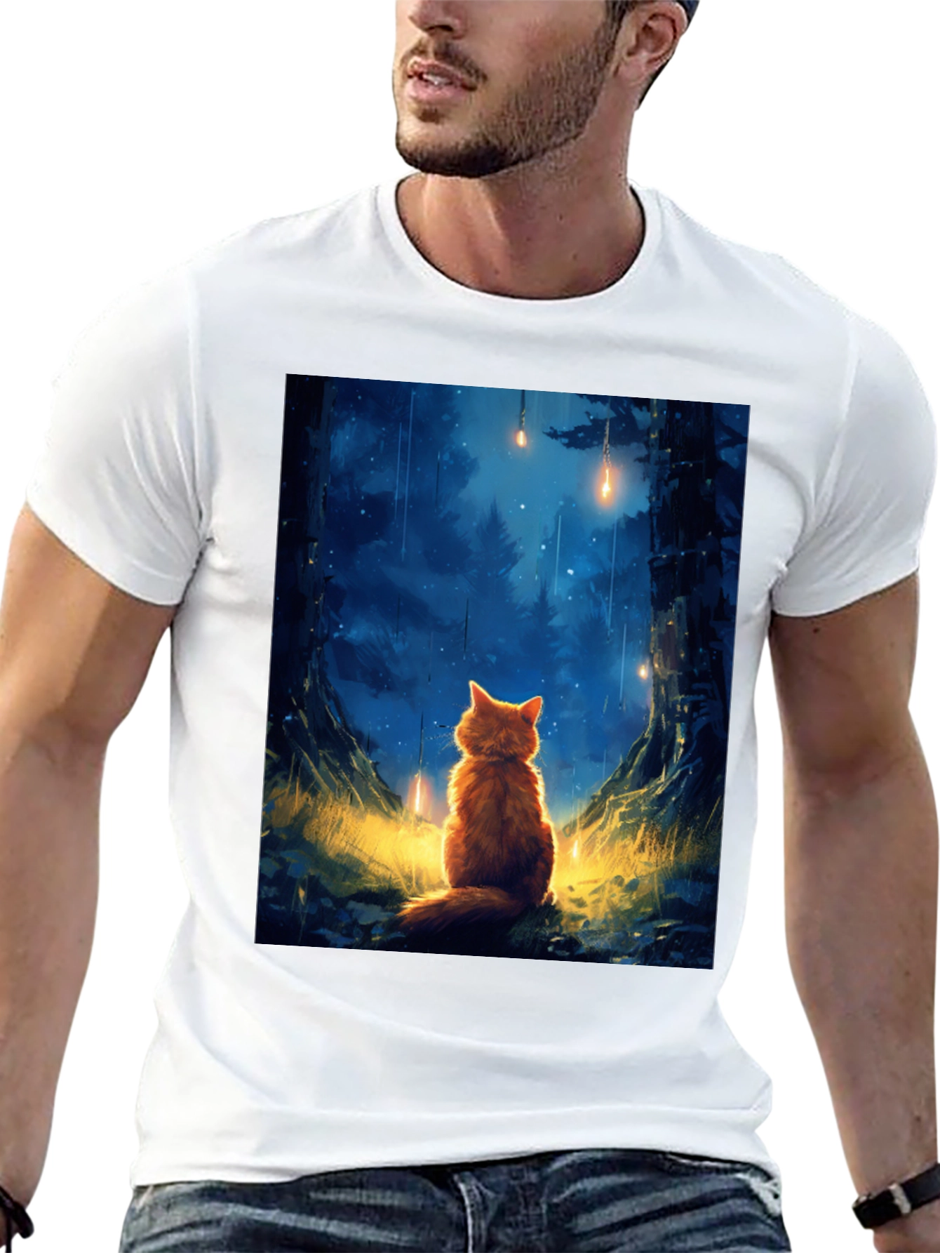 Enchanted Forest Cat T-Shirt - Dreamy Scene