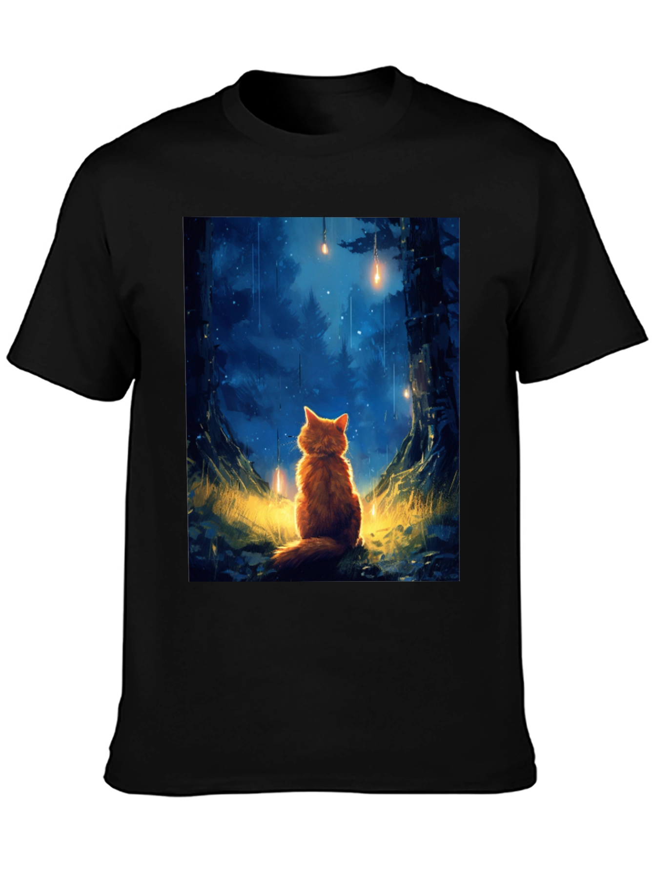 Enchanted Forest Cat T-Shirt - Dreamy Scene