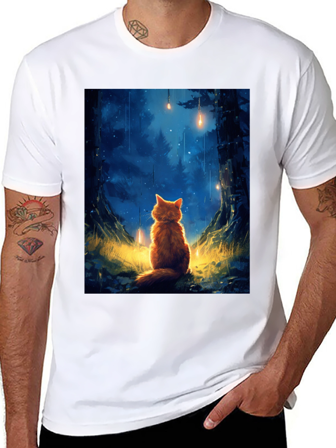 Enchanted Forest Cat T-Shirt - Dreamy Scene