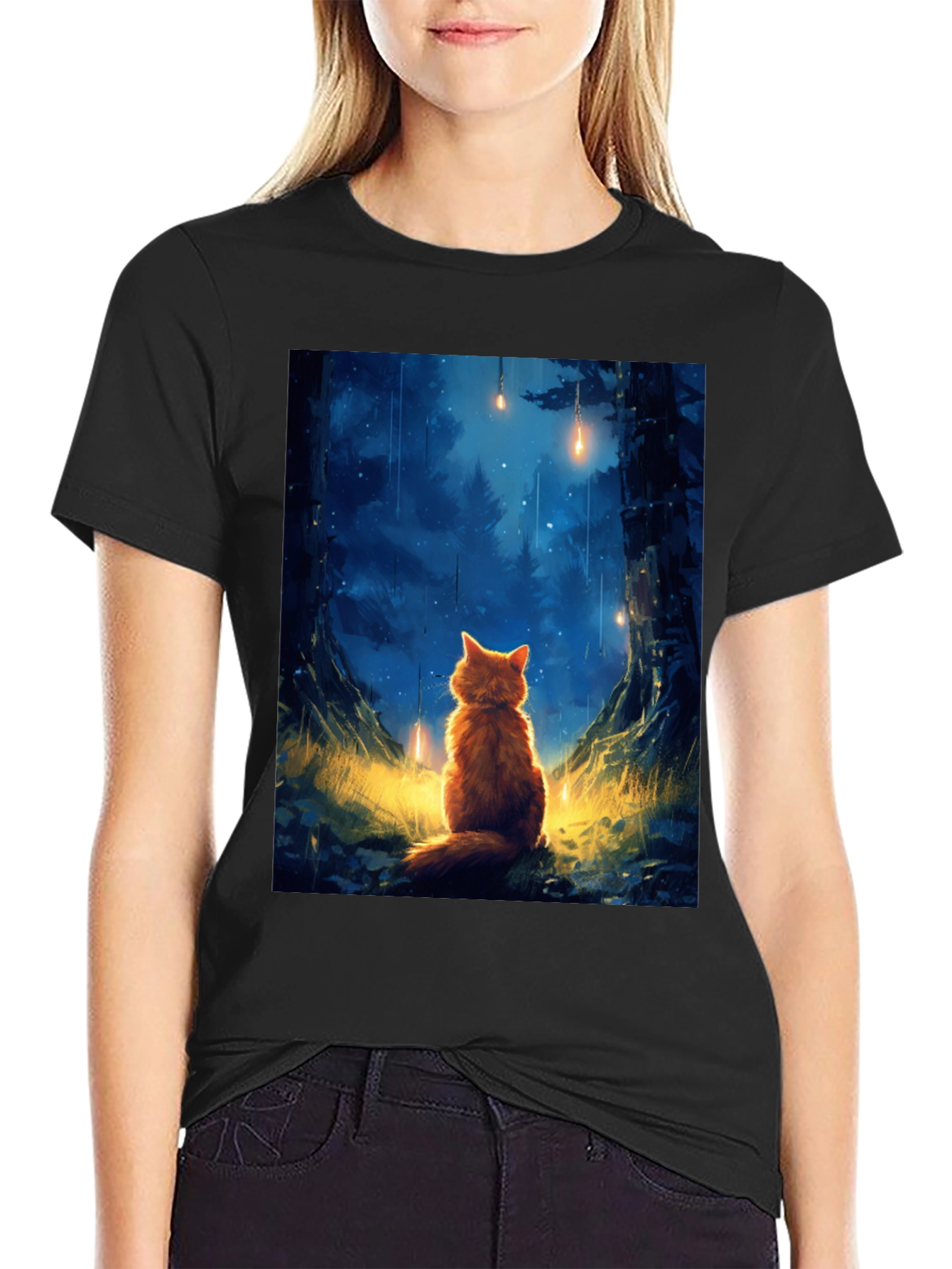 Enchanted Forest Cat T-Shirt - Dreamy Scene