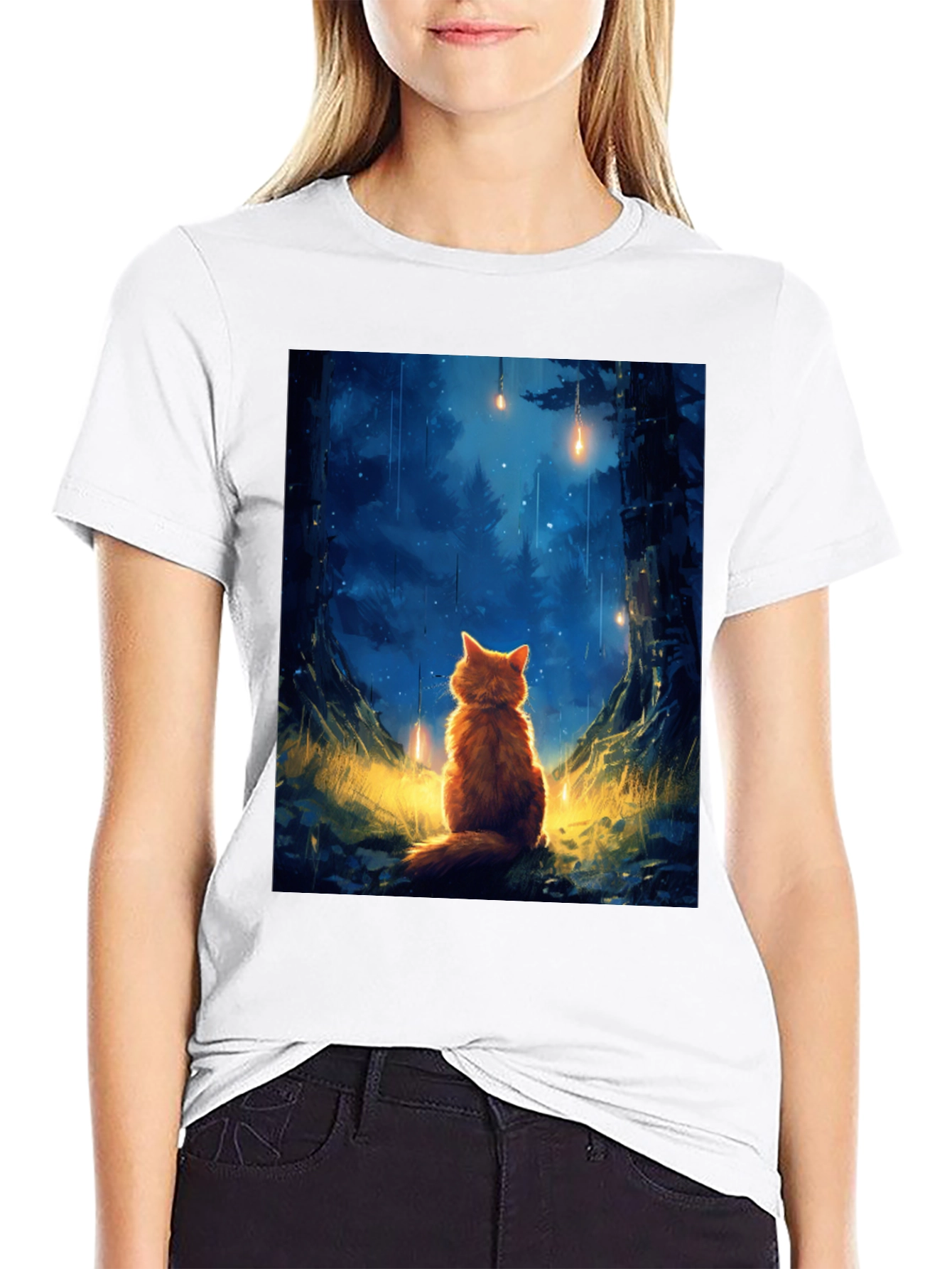 Enchanted Forest Cat T-Shirt - Dreamy Scene