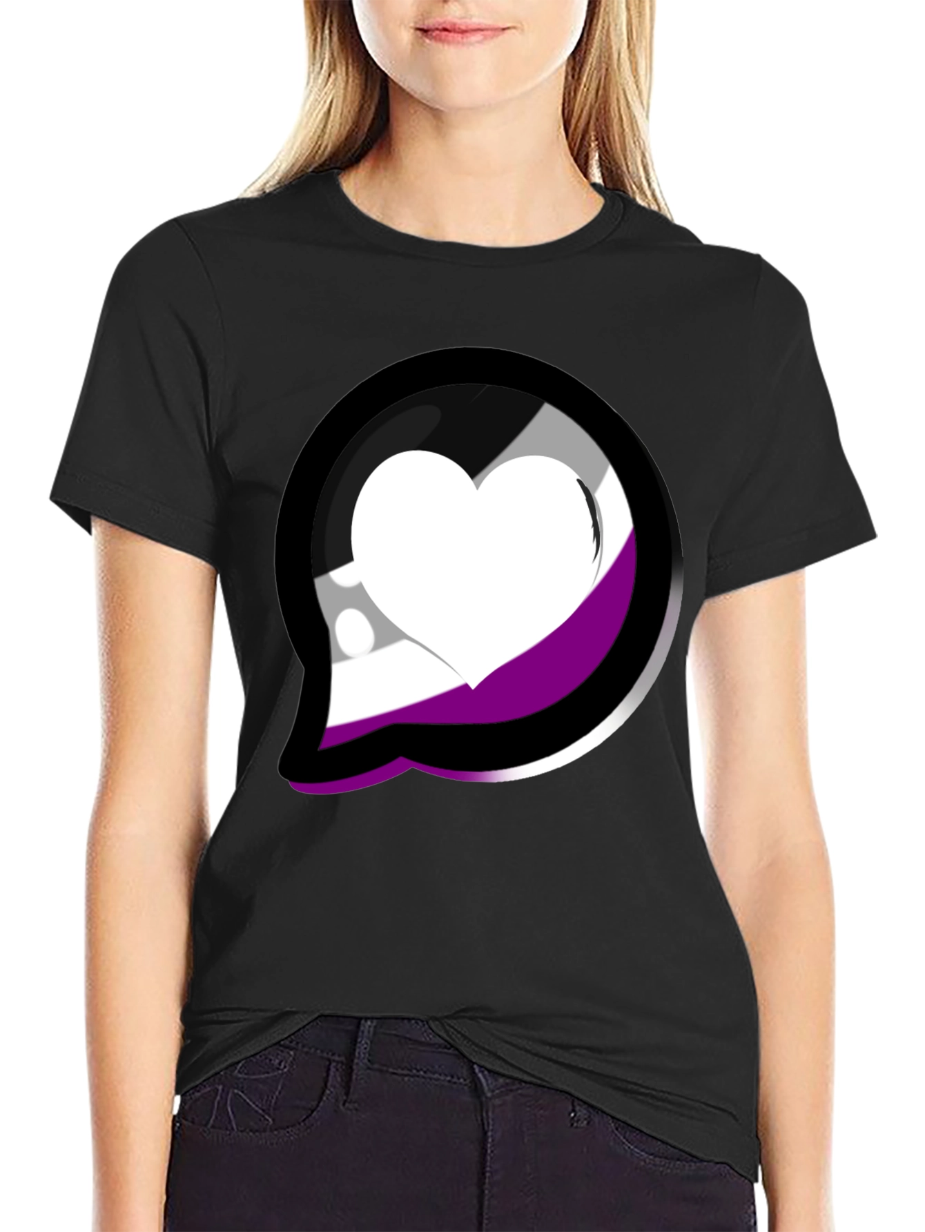 Asexual Pride Heart Graphic Tee - Black