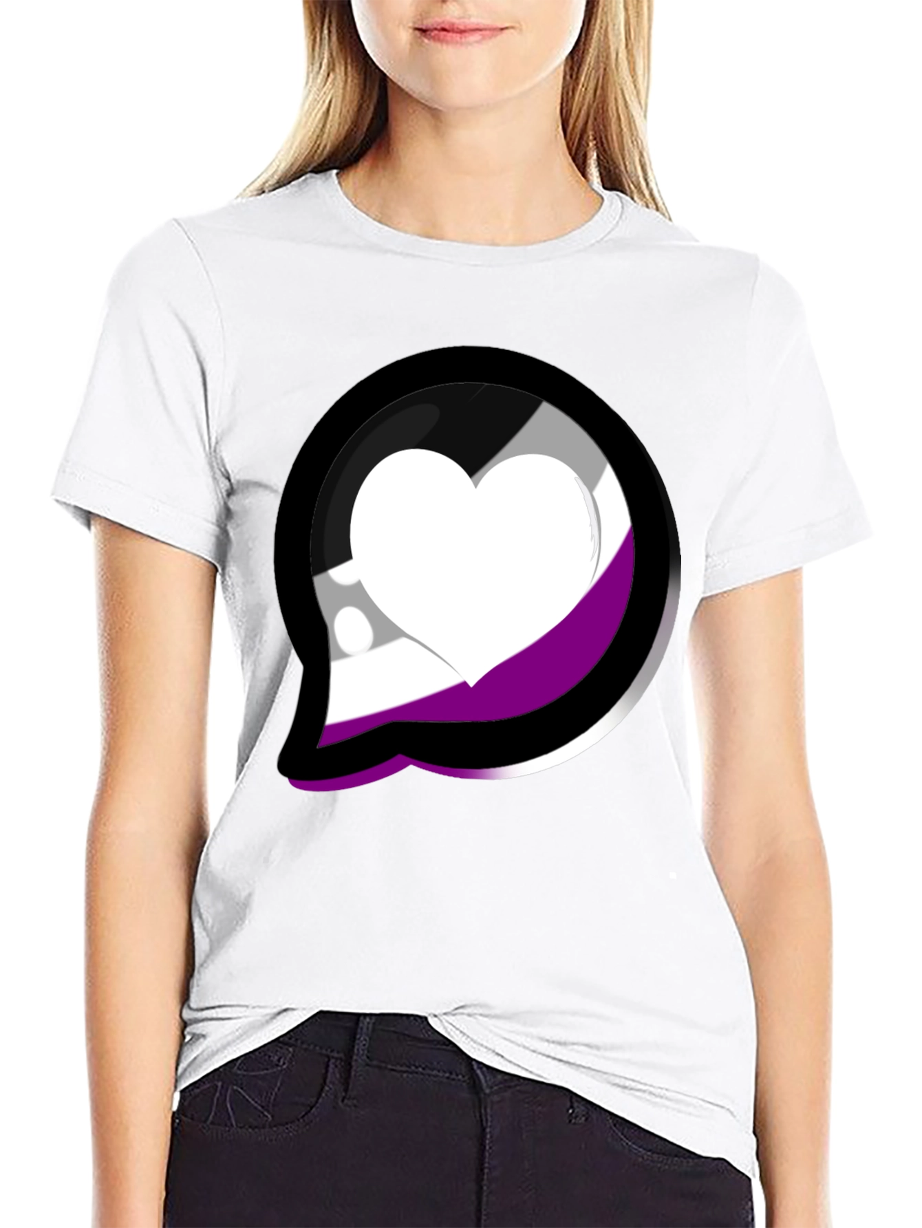 Asexual Pride Heart Graphic Tee - Black