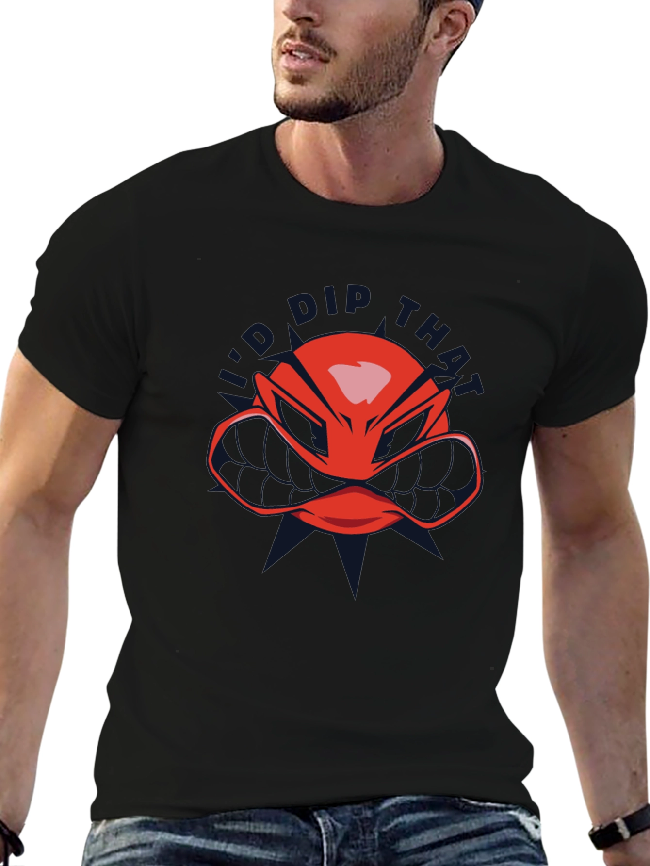 Red Helmet Graphic T-Shirt - Black Crew Neck