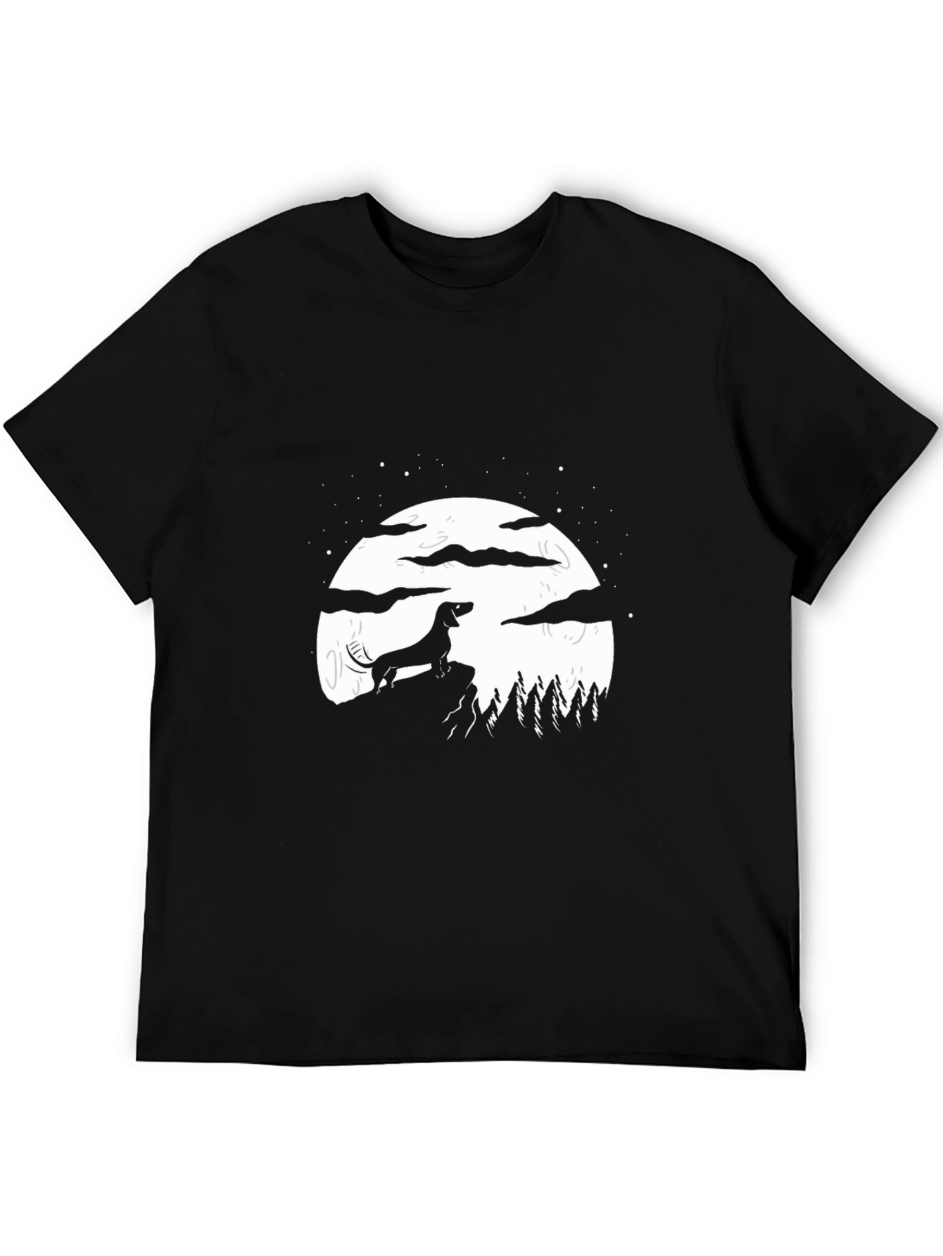 Dachshund Moon Graphic Tee - Black Cotton Blend