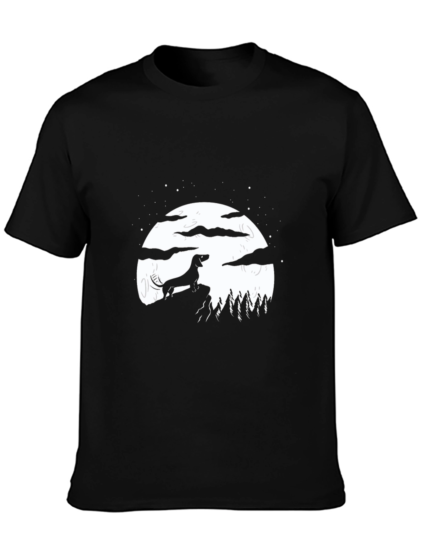 Dachshund Moon Graphic Tee - Black Cotton Blend