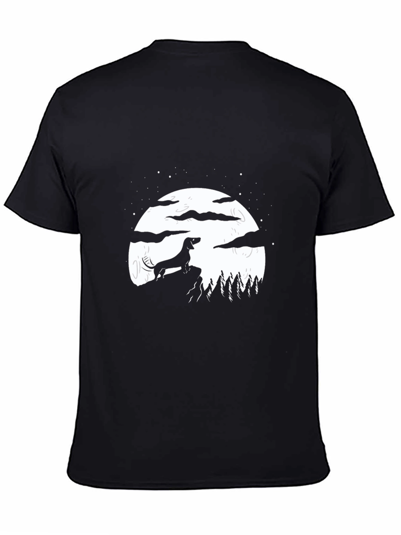 Dachshund Moon Graphic Tee - Black Cotton Blend