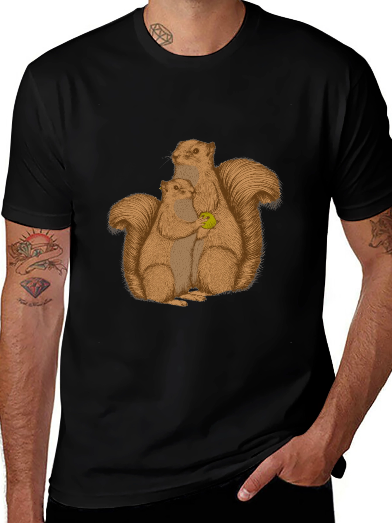 Squirrel Family Graphic Tee - Black Cotton Blend