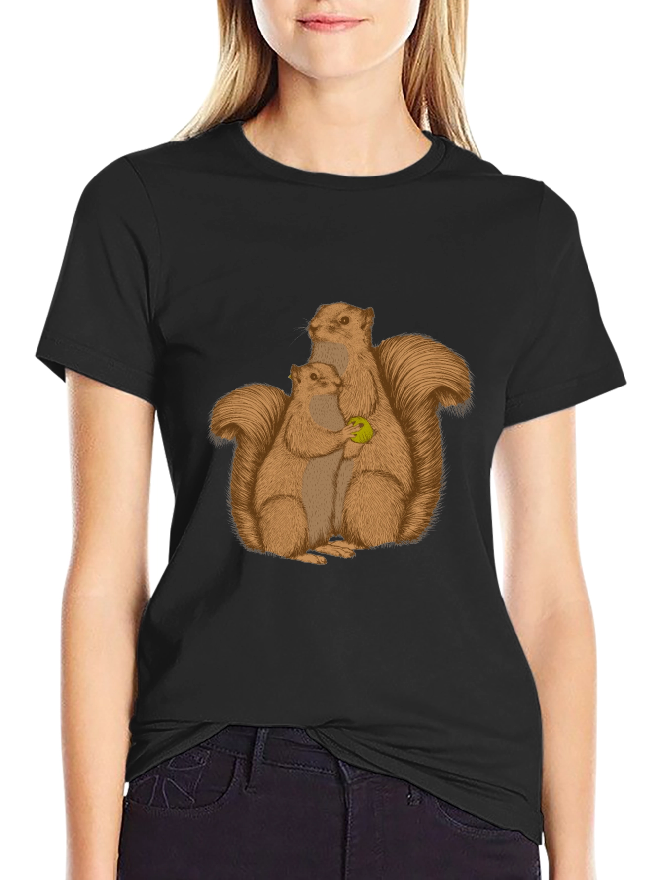 Squirrel Family Graphic Tee - Black Cotton Blend
