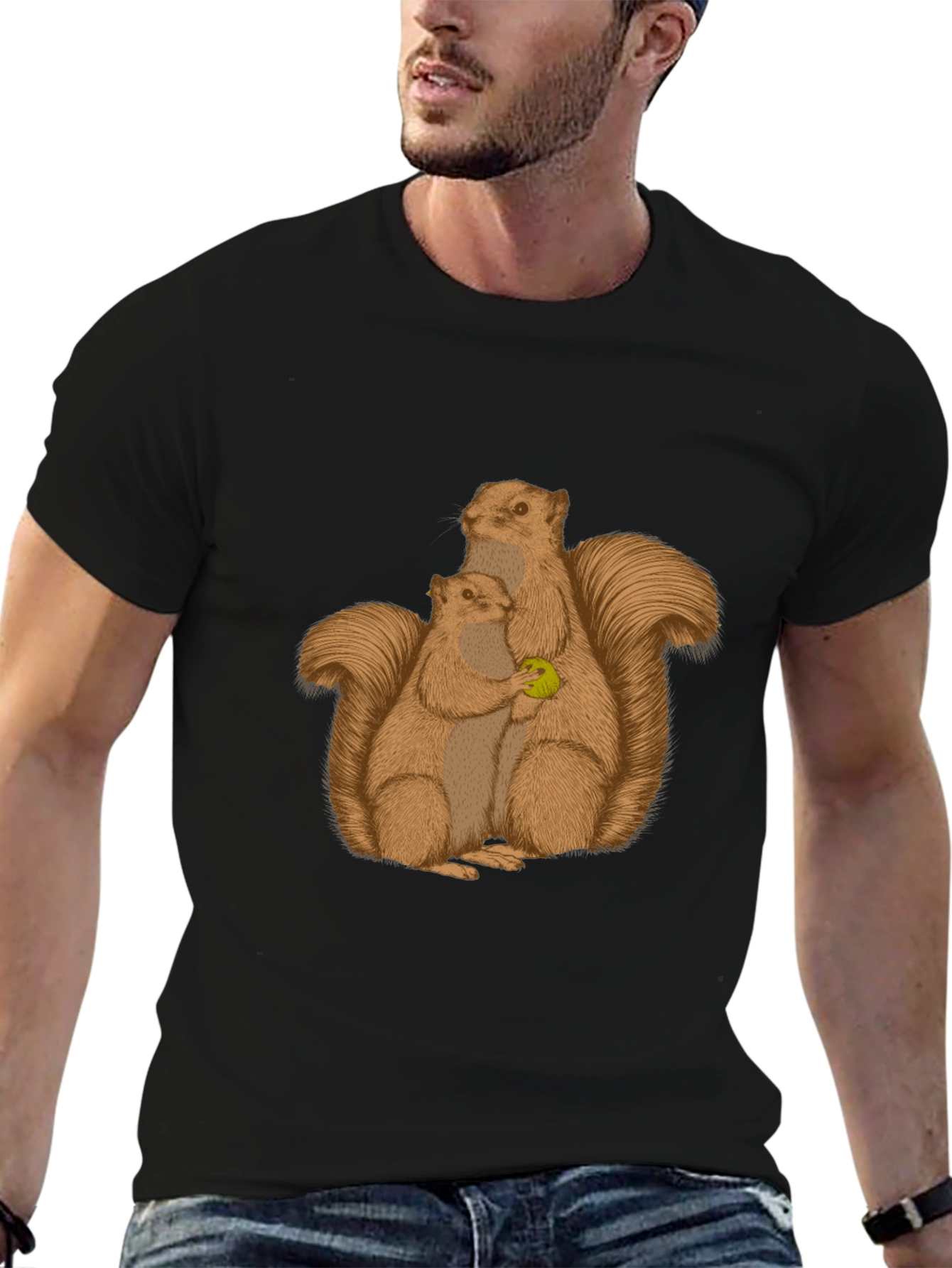 Squirrel Family Graphic Tee - Black Cotton Blend