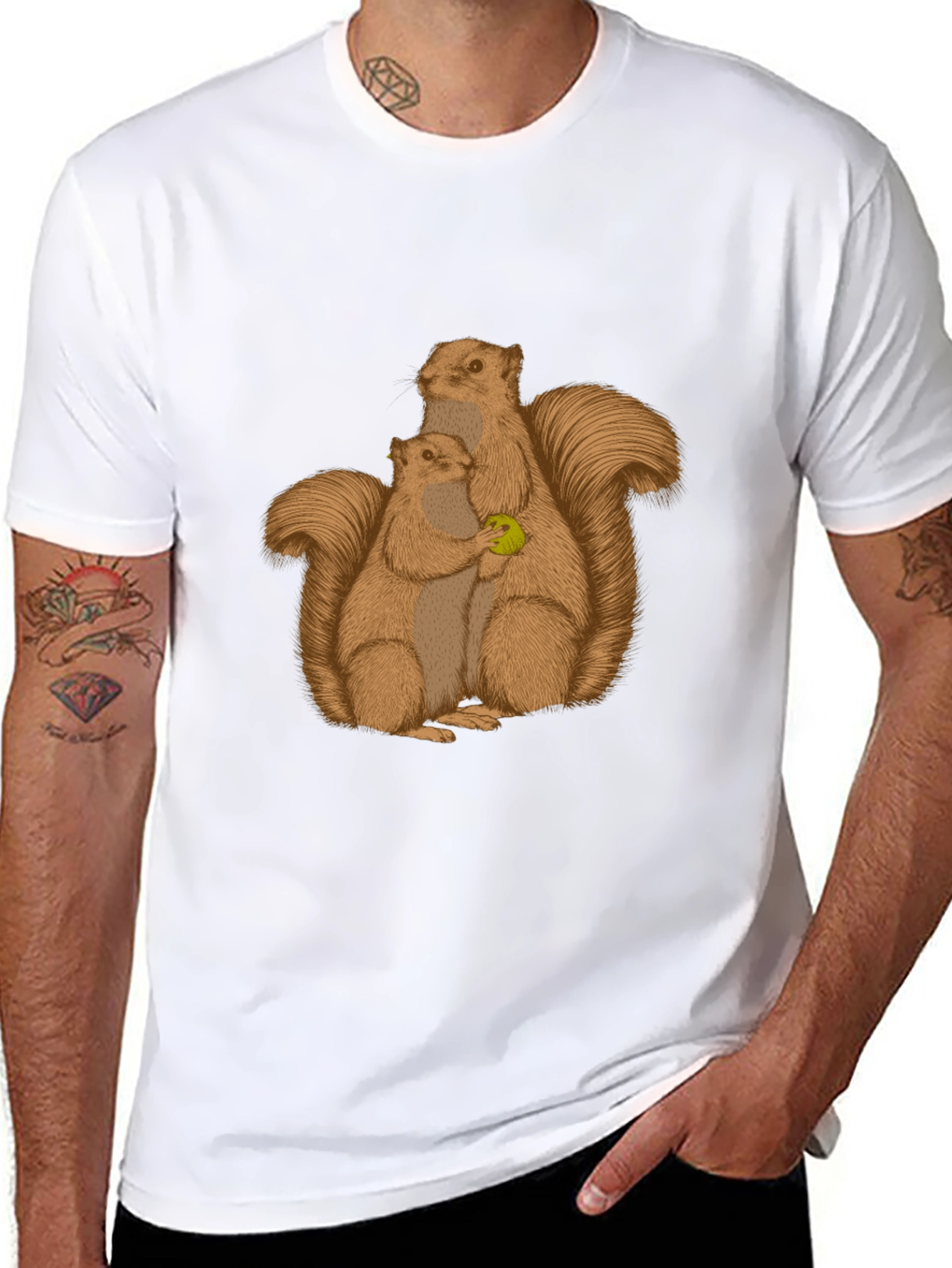 Squirrel Family Graphic Tee - Black Cotton Blend