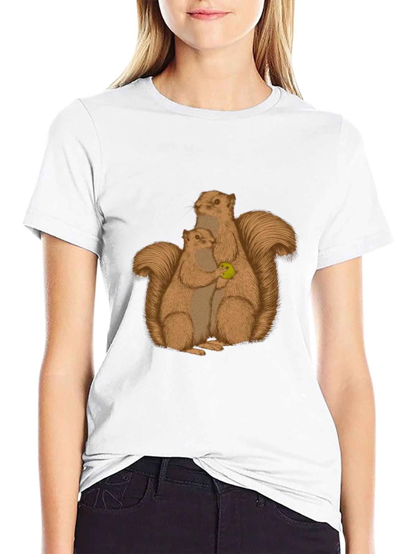 Squirrel Family Graphic Tee - Black Cotton Blend