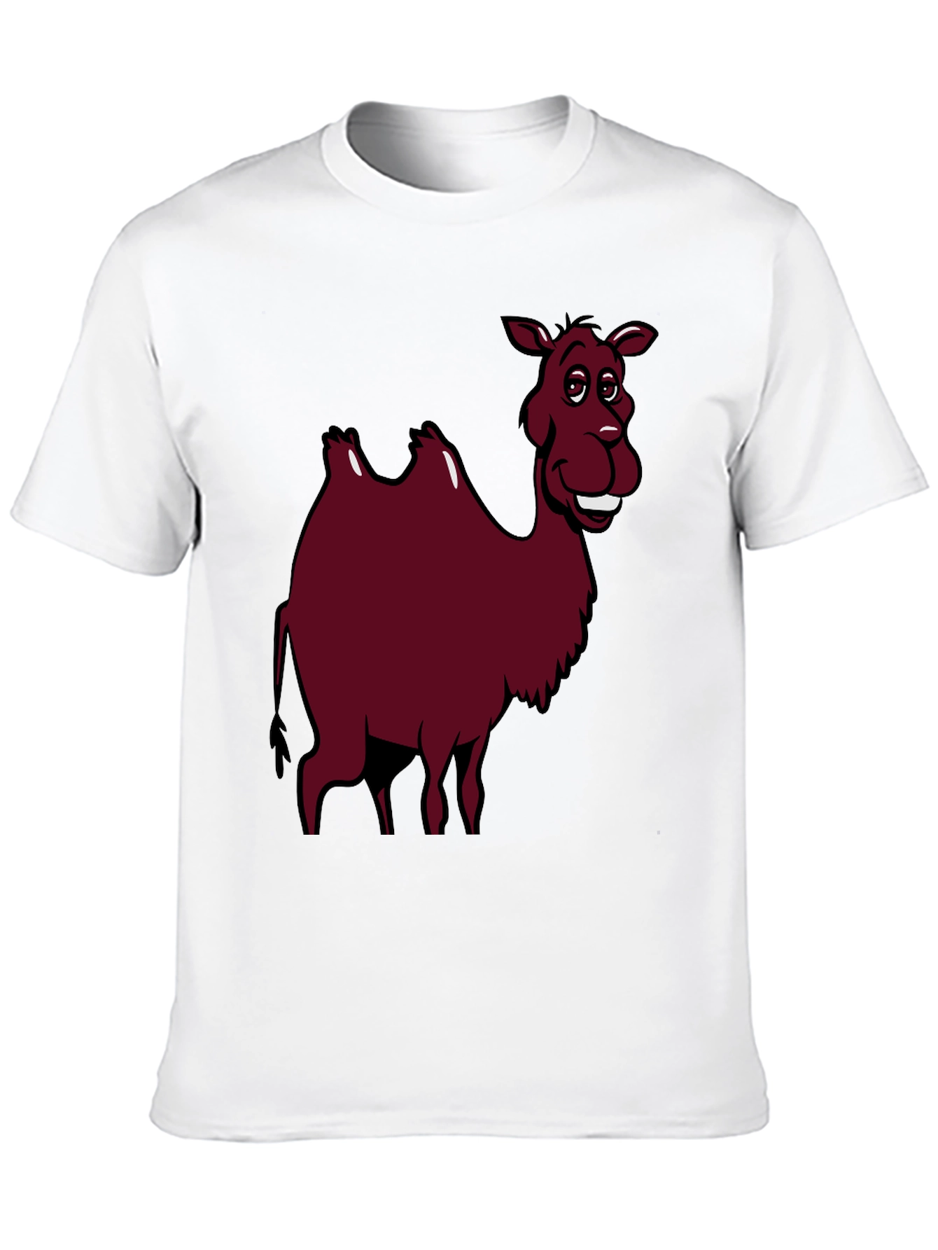 Cartoon Camel Graphic Tee - Black Cotton T-Shirt