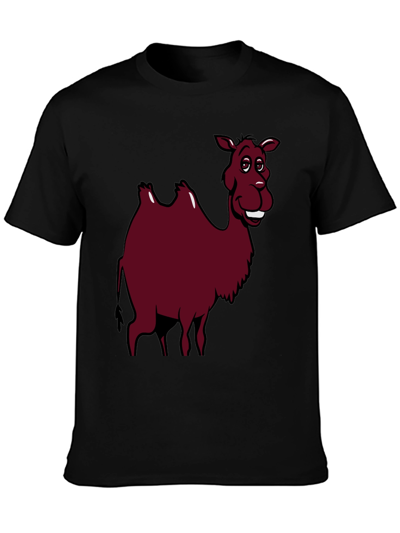 Cartoon Camel Graphic Tee - Black Cotton T-Shirt