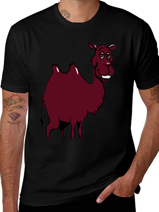Cartoon Camel Graphic Tee - Black Cotton T-Shirt